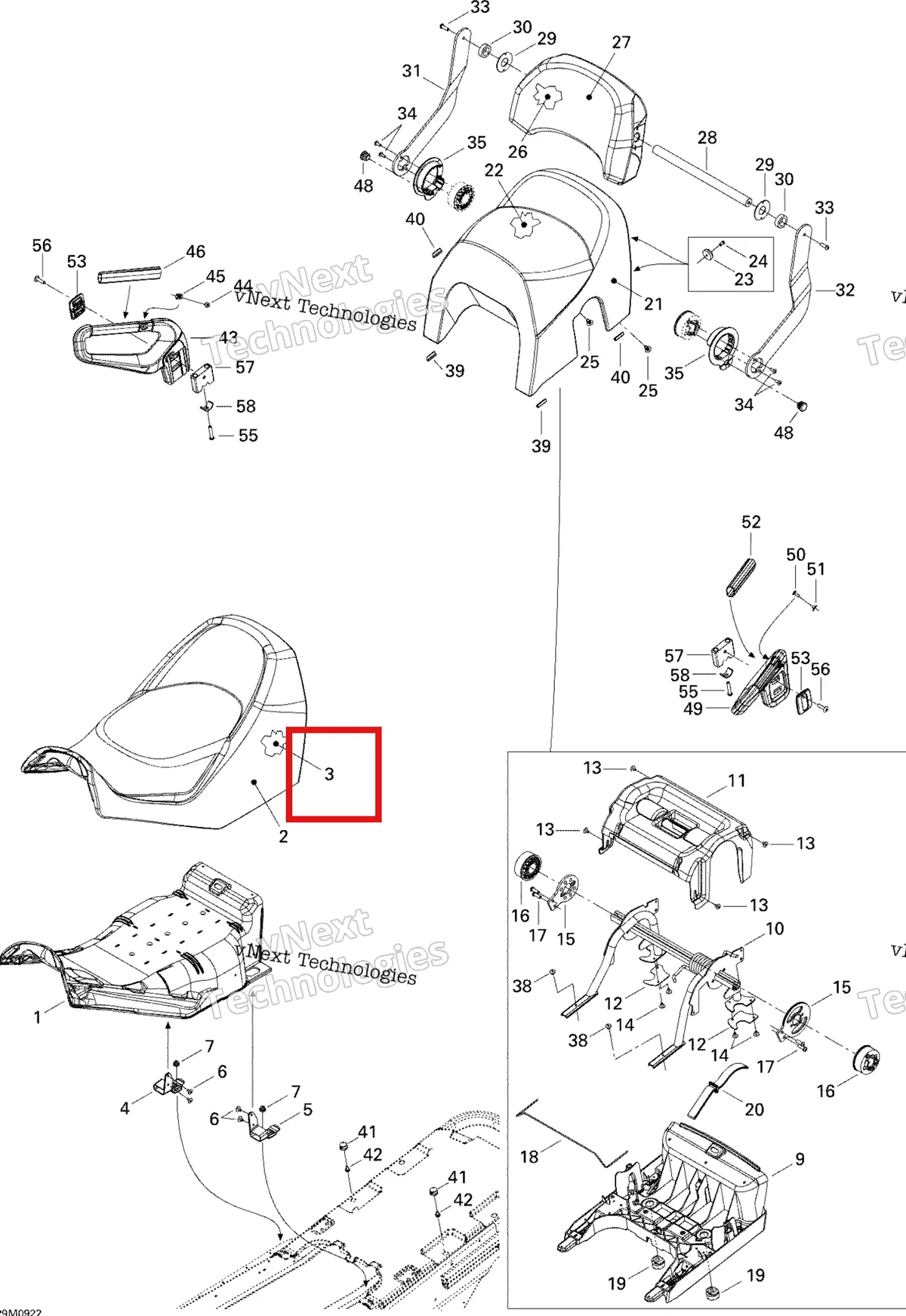 Деталь 510004355 на схеме узла 2009 Ski-Doo GTX Fan Seat