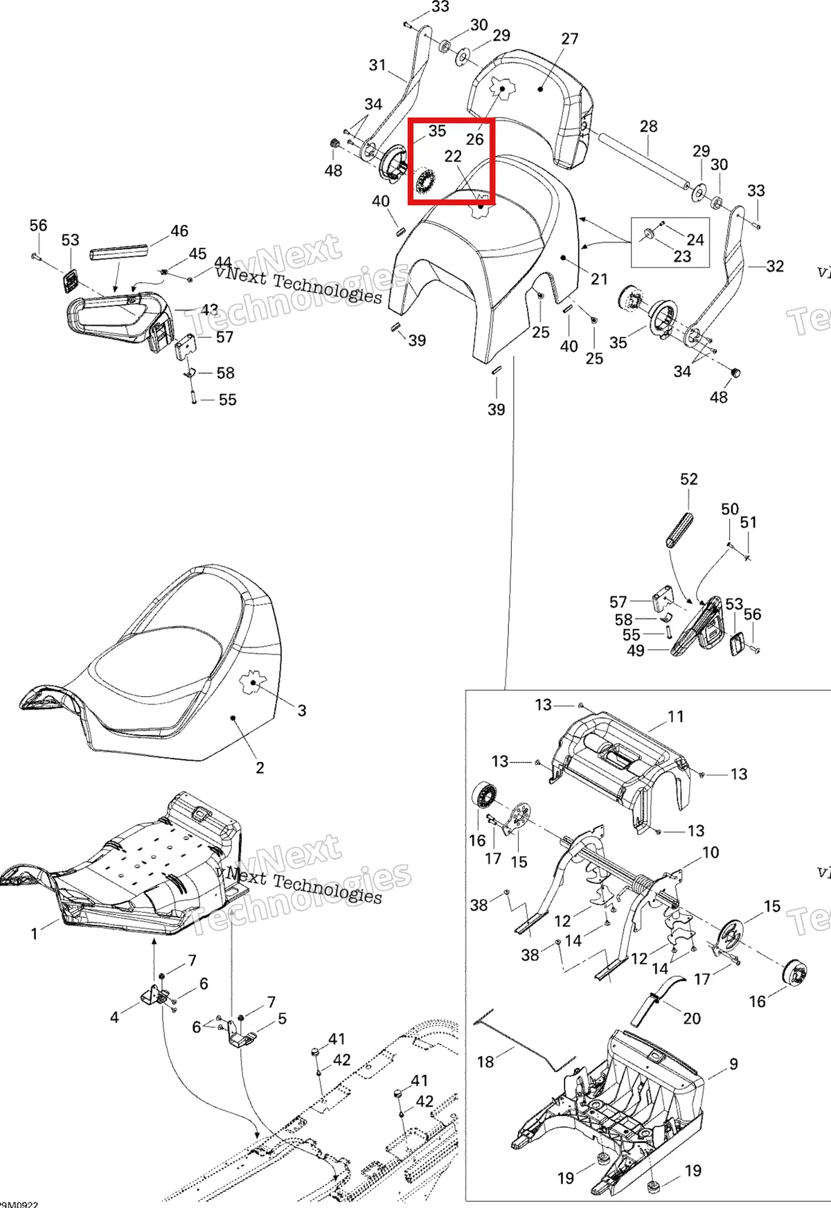 Деталь 510004358 на схеме узла 2009 Ski-Doo GTX Fan Seat