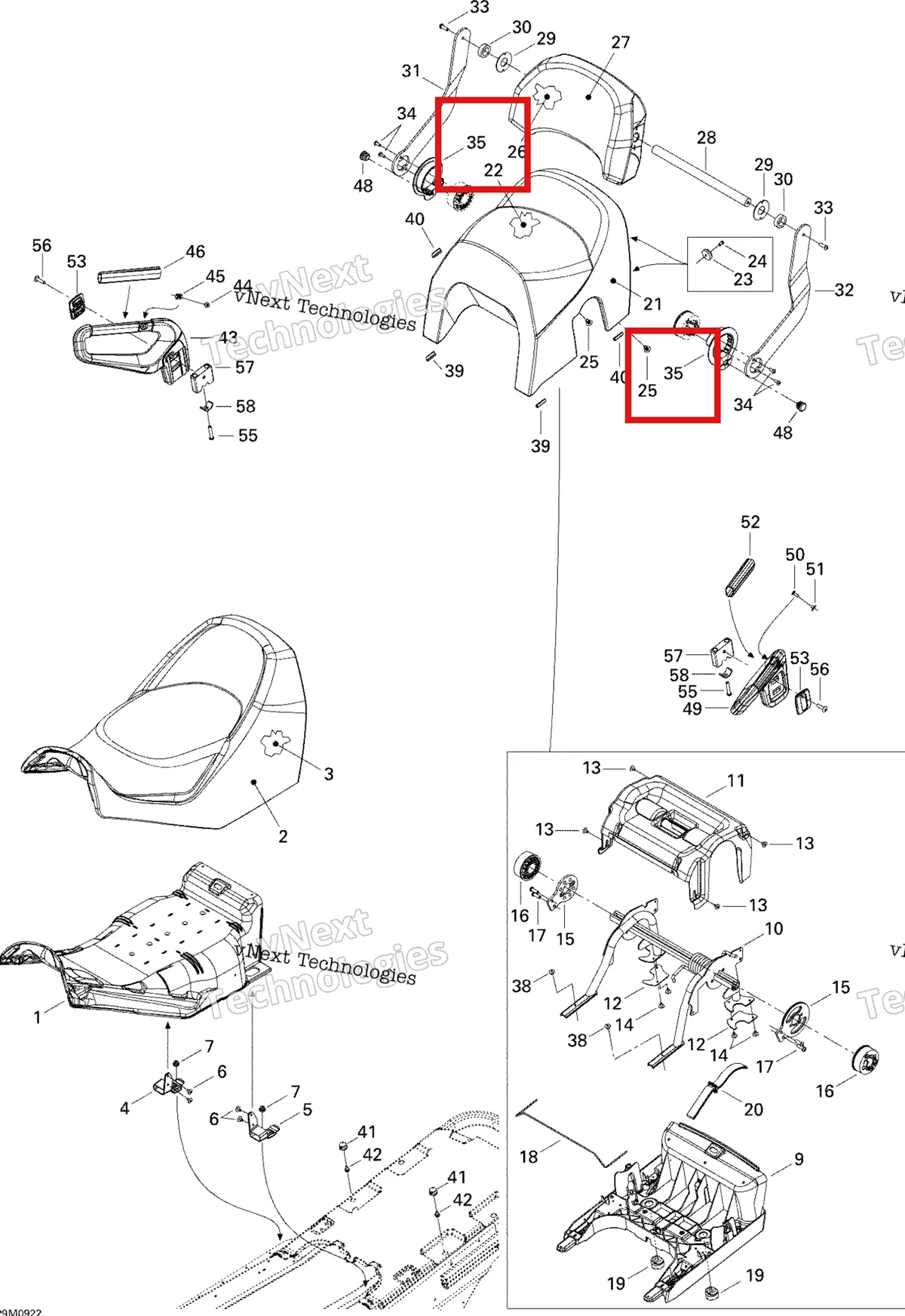 Деталь 510004384 (Проставка) на схеме узла 2009 Ski-Doo GTX Fan Seat