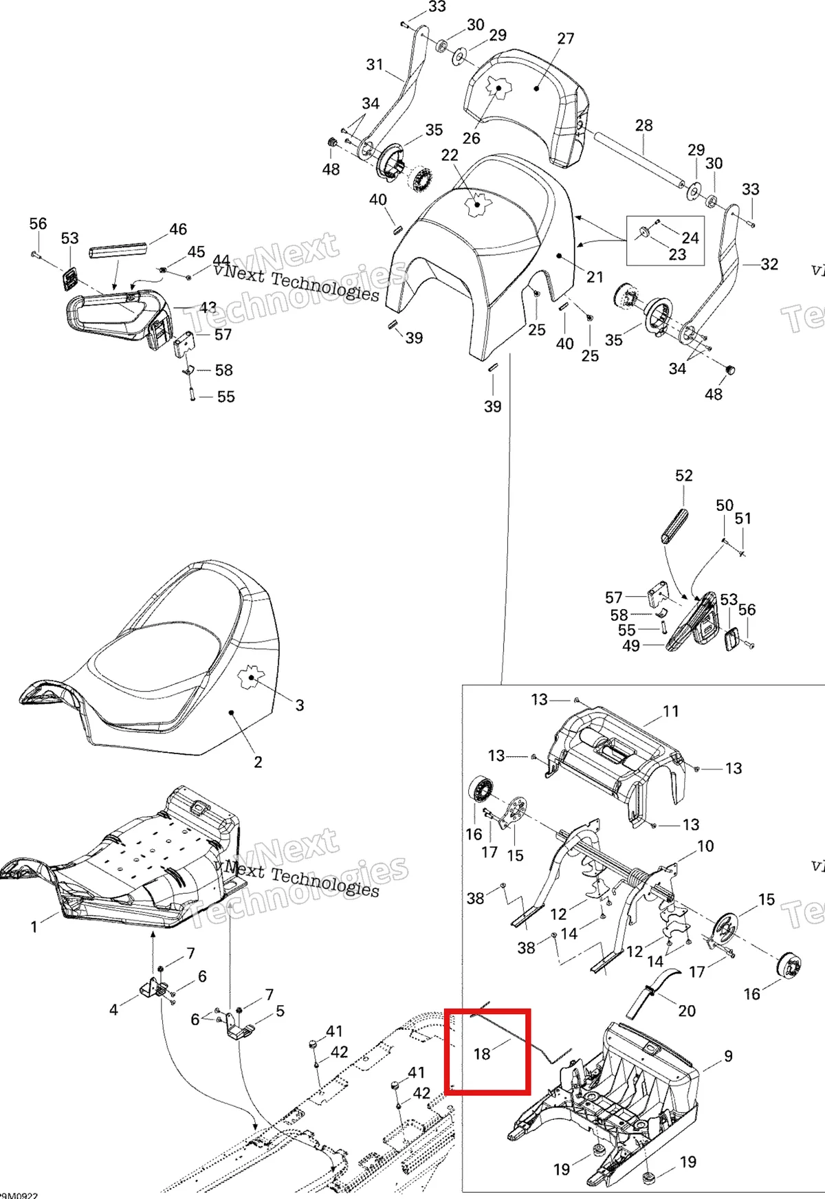 Деталь 510004421 (Пружина) на схеме узла 2009 Ski-Doo GTX Fan Seat