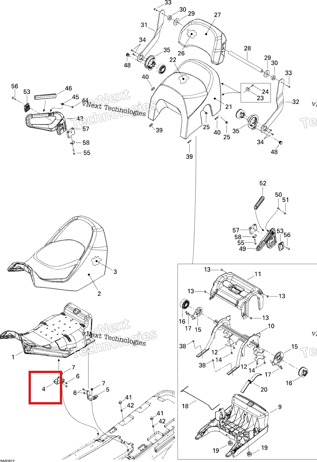 Деталь 510004463 на схеме узла 2009 Ski-Doo GTX Fan Seat