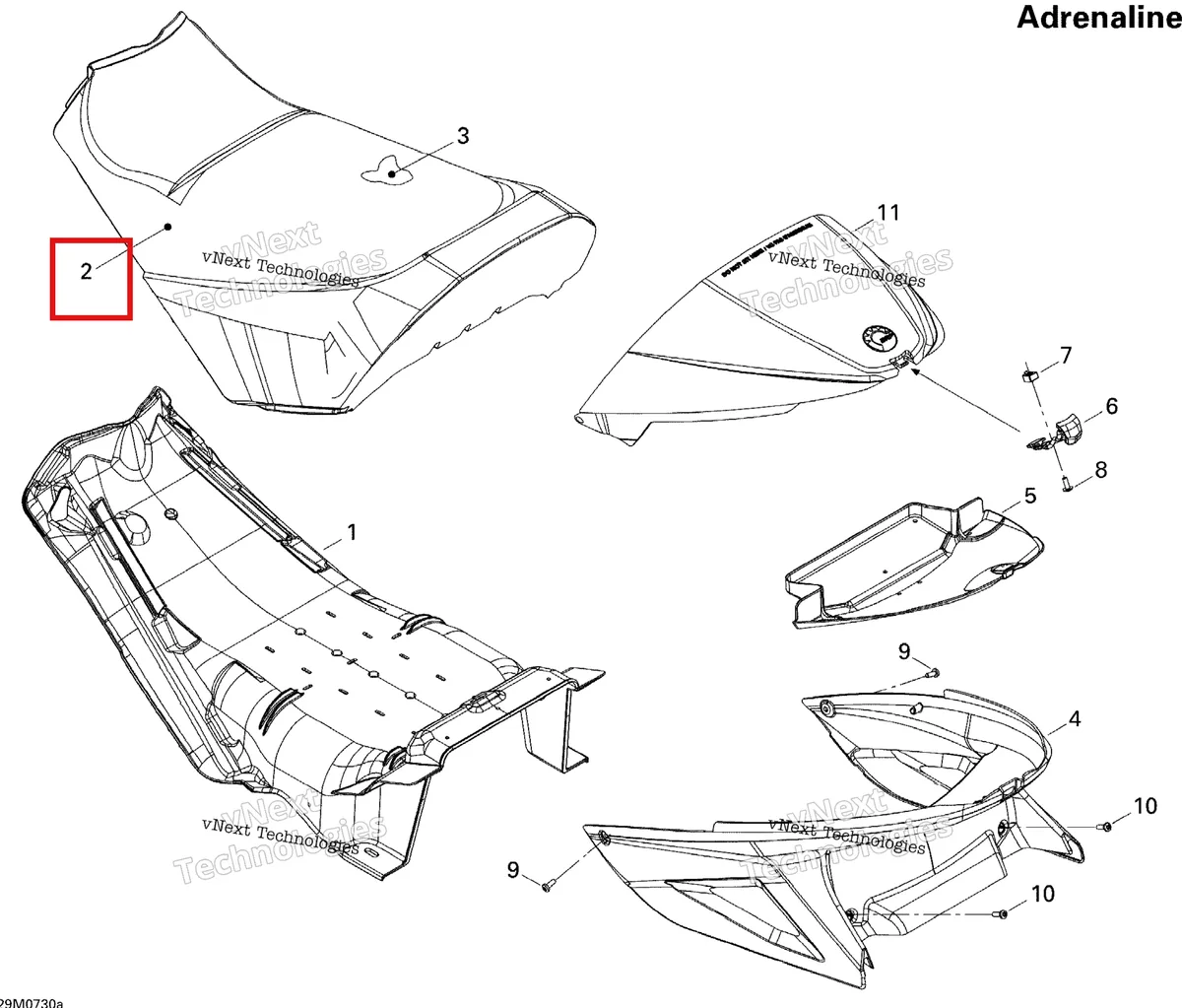 Деталь 510004475 на схеме узла 2007 Ski-Doo MACH Z Adrenaline Seat Adrenaline