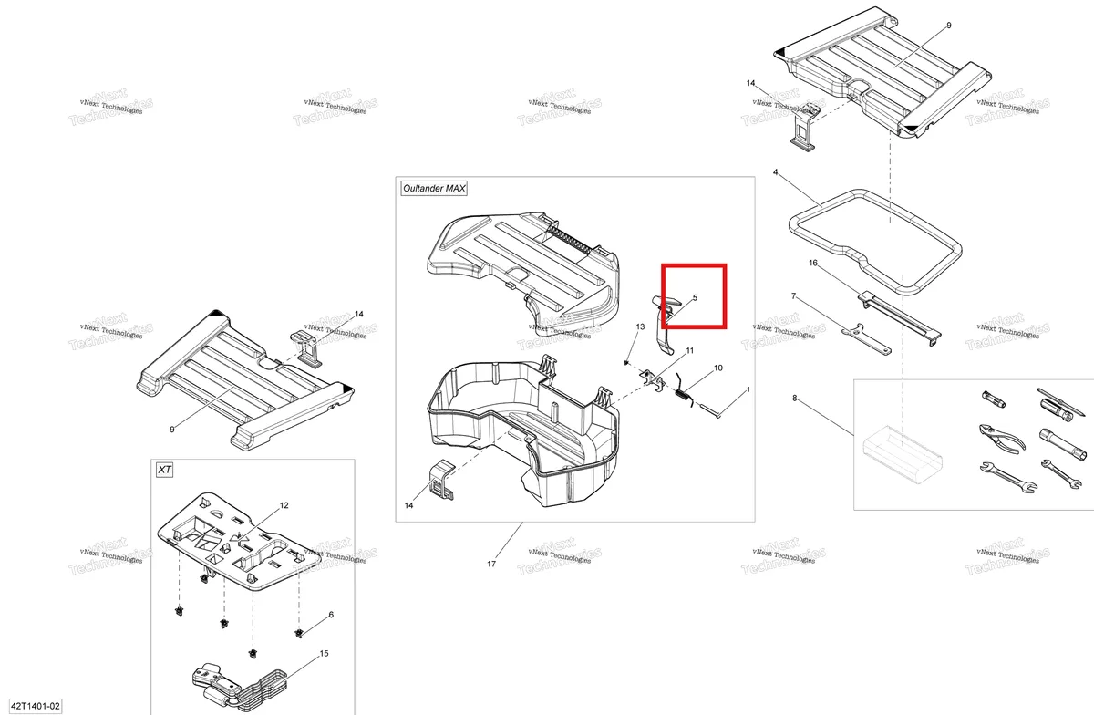 Деталь 510004495 (Деталь Release Belt) на схеме узла 2014 Can-Am OUTLANDER MAX 400 EFI, STD, XT Rear Cargo Box