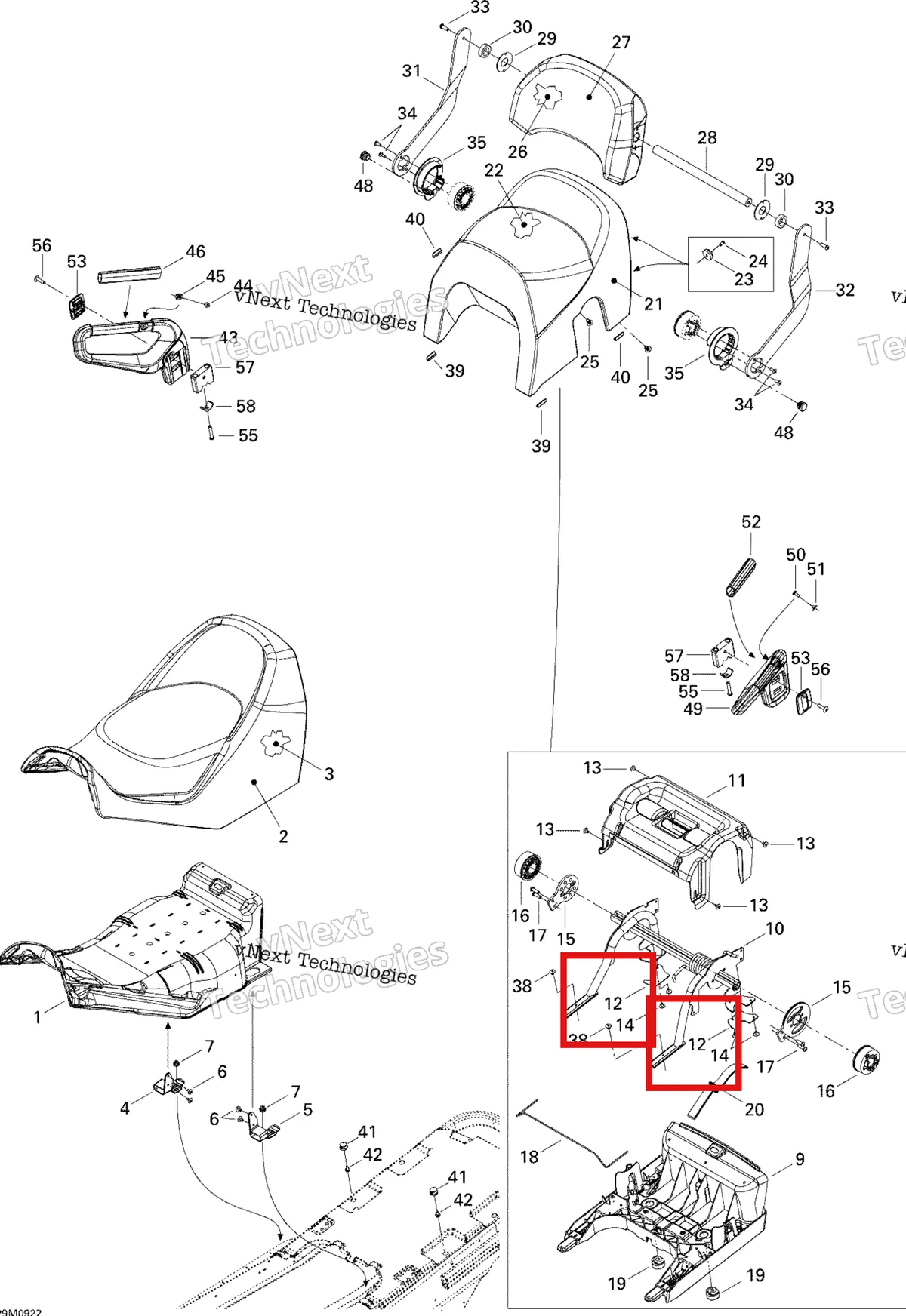 Деталь 510004500 (Деталь Plate-wear) на схеме узла 2009 Ski-Doo GTX Fan Seat