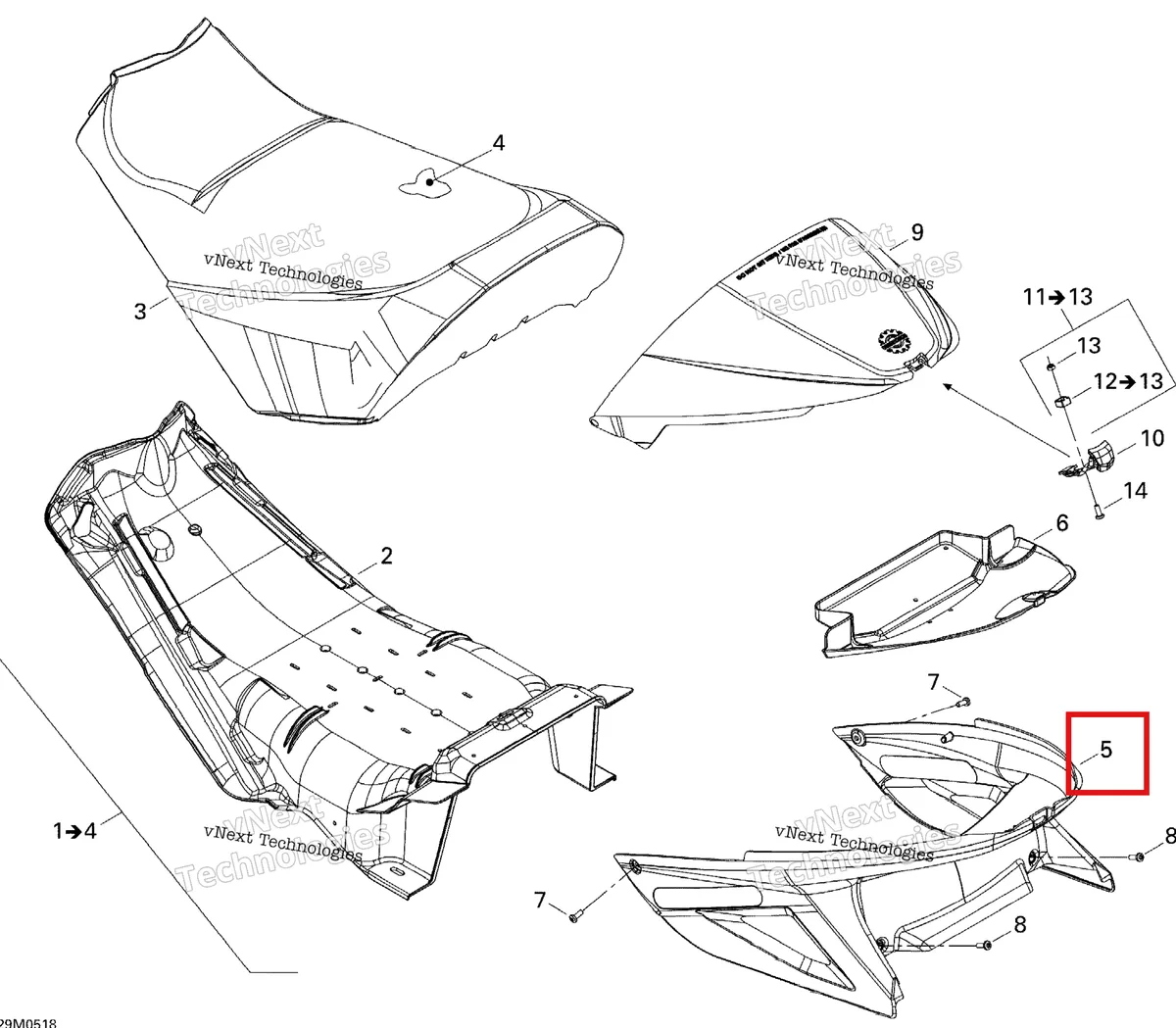 Деталь 510004511 на схеме узла 2005 Ski-Doo Mach Z 1000 SDI Seat