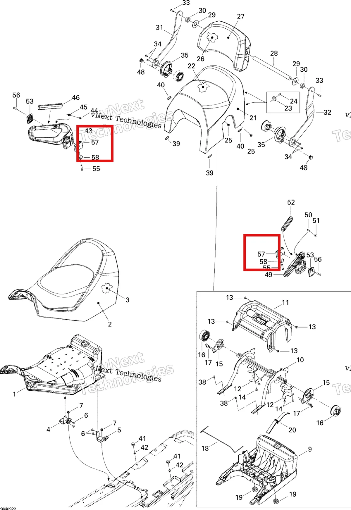 Деталь 510004530 (Деталь Handle Link) на схеме узла 2009 Ski-Doo GTX Fan Seat