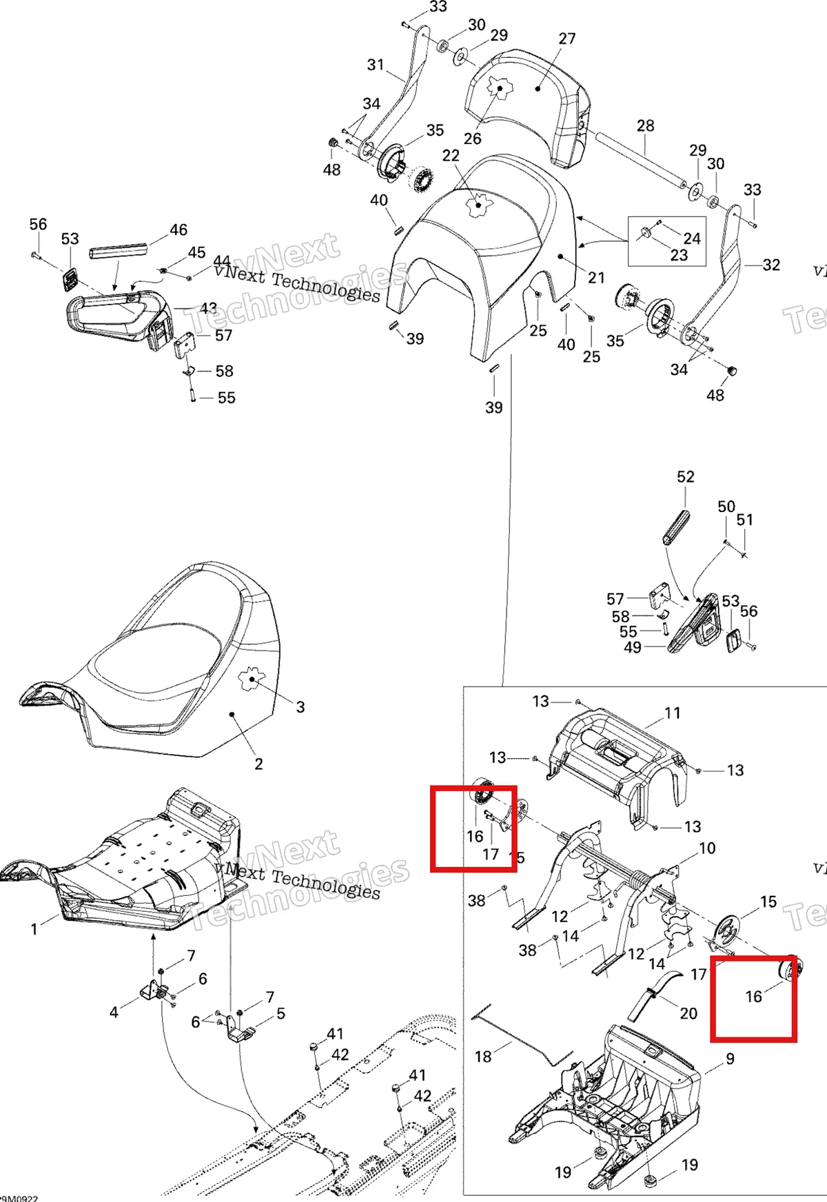 Деталь 510004536 на схеме узла 2009 Ski-Doo GTX Fan Seat
