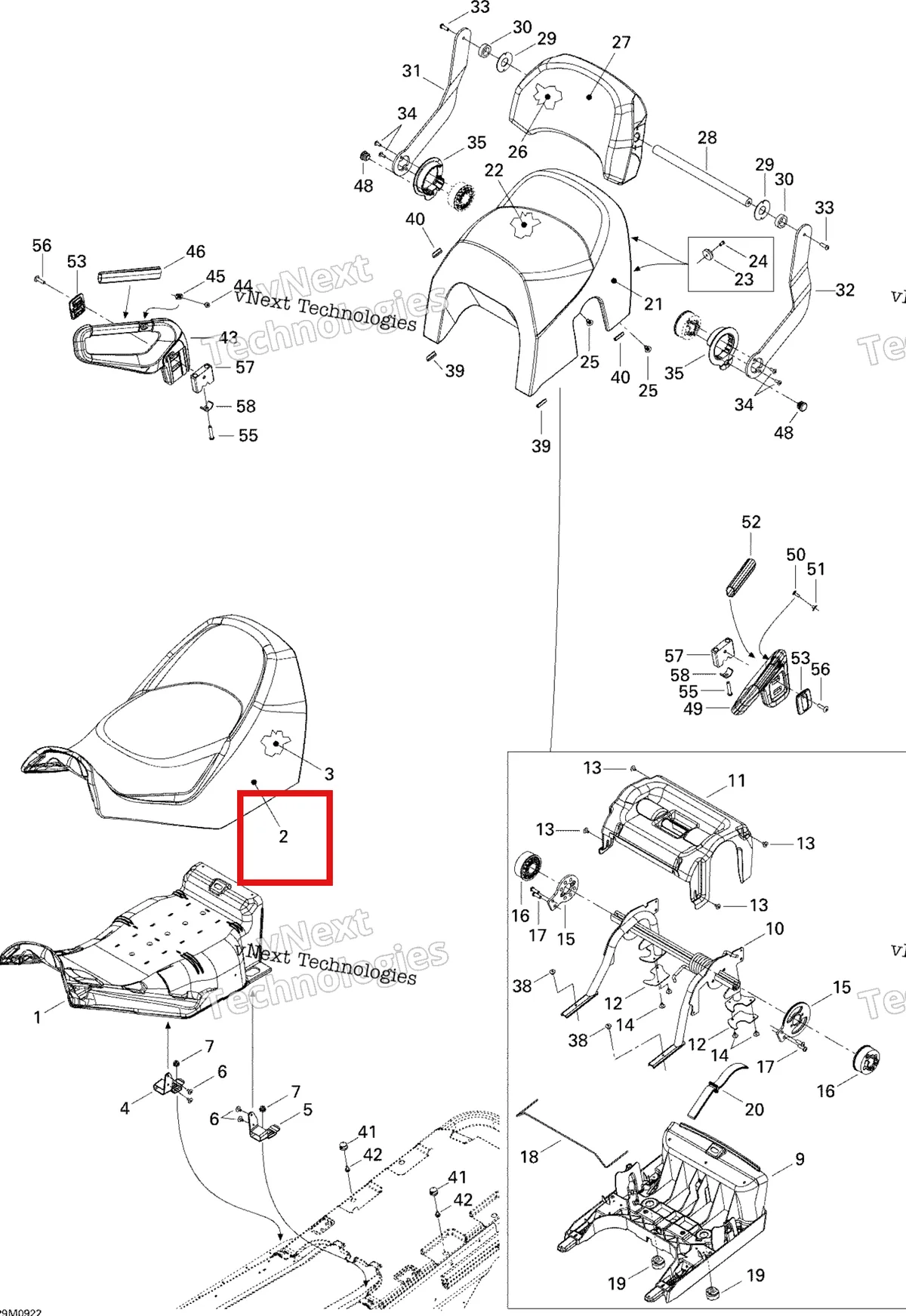 Деталь 510004549 на схеме узла 2009 Ski-Doo GTX Fan Seat
