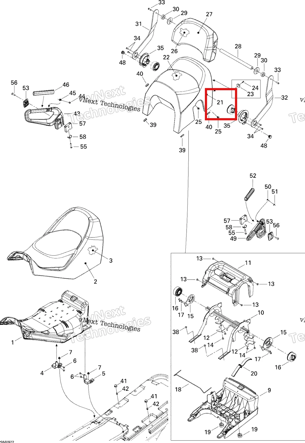 Деталь 510004558 на схеме узла 2009 Ski-Doo GTX Fan Seat