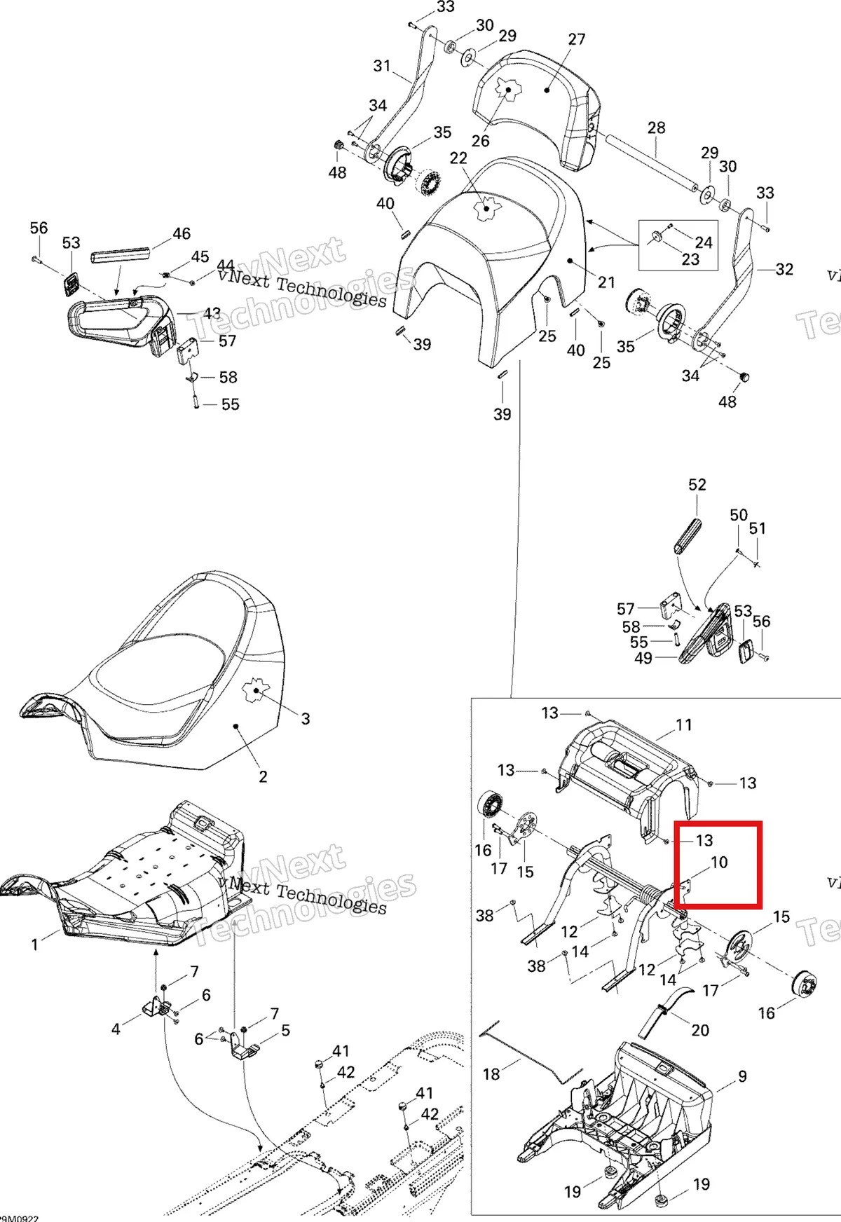 Деталь 510004569 на схеме узла 2009 Ski-Doo GTX Fan Seat