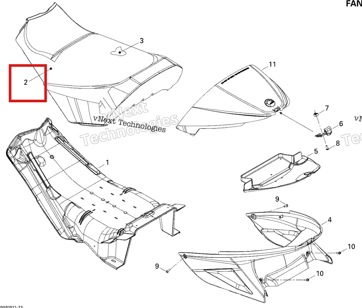 Деталь 510004591 на схеме узла 2009 Ski-Doo GSX Fan Seat