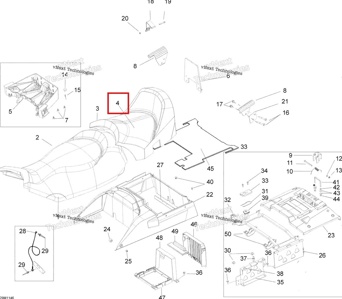 Деталь 510004609 на схеме узла 2011 Ski-Doo Skandic WT 600HO ETEC Seat Wt 600Ho Etec