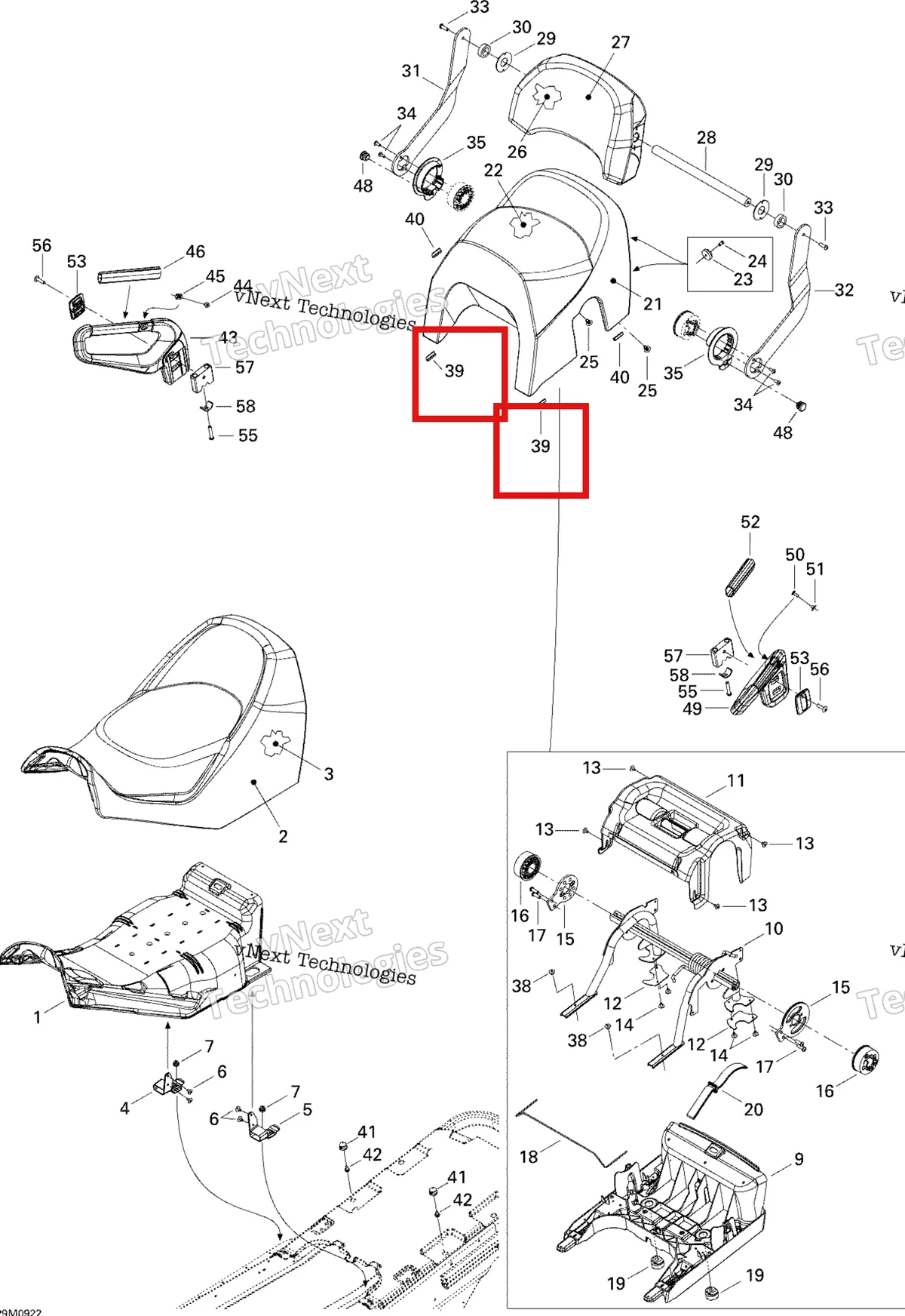 Деталь 510004610 (Деталь Front Seat Corner) на схеме узла 2009 Ski-Doo GTX Fan Seat