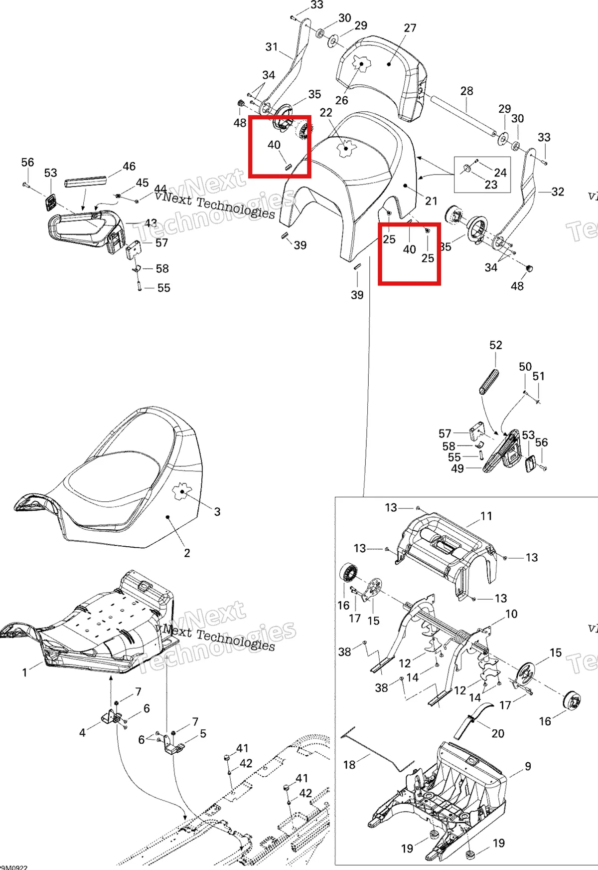 Деталь 510004611 (Деталь Rear Seat Corner) на схеме узла 2009 Ski-Doo GTX Fan Seat