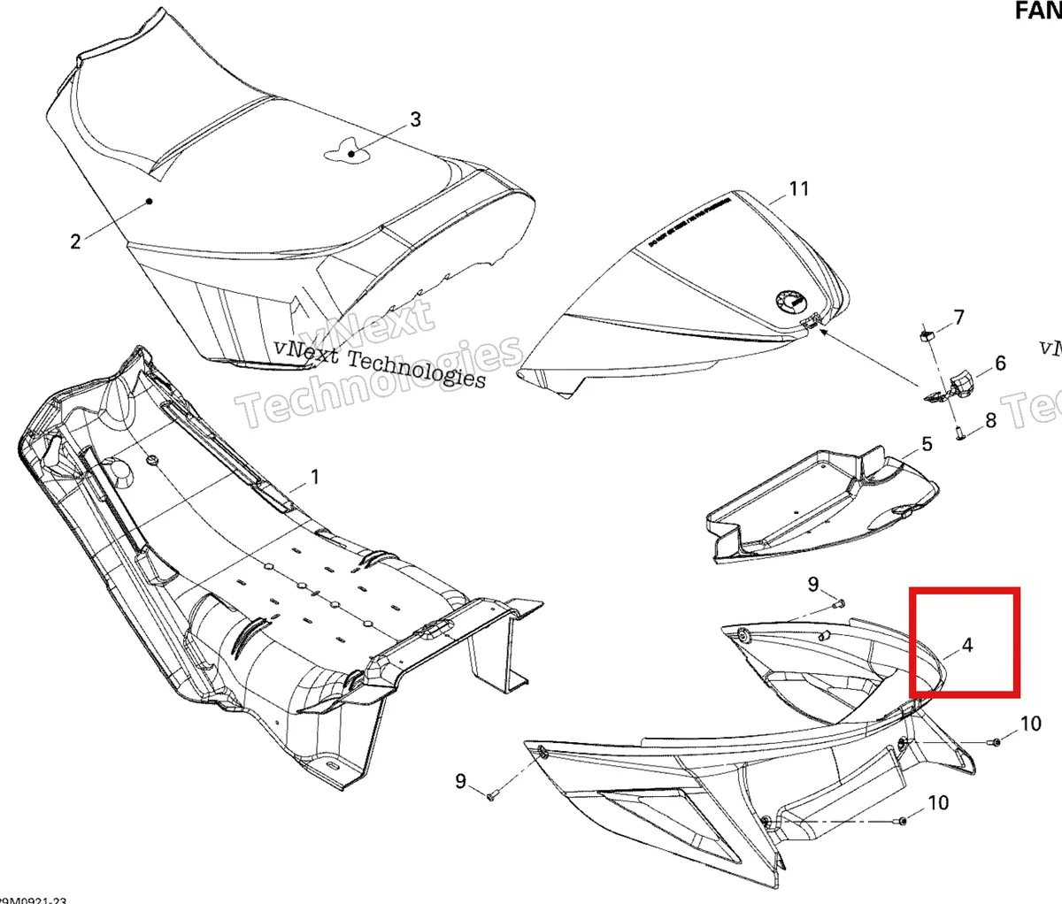 Деталь 510004628 на схеме узла 2009 Ski-Doo GSX Fan Seat