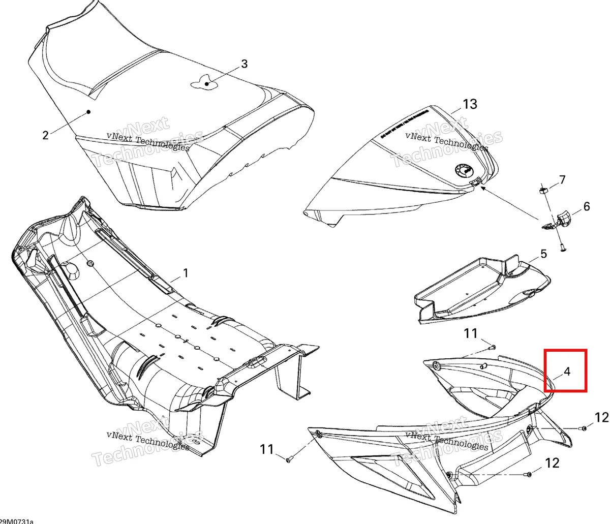 Деталь 510004629 на схеме узла 2007 Ski-Doo MX Z 1000 SDI Renegade RT Seat Renegade