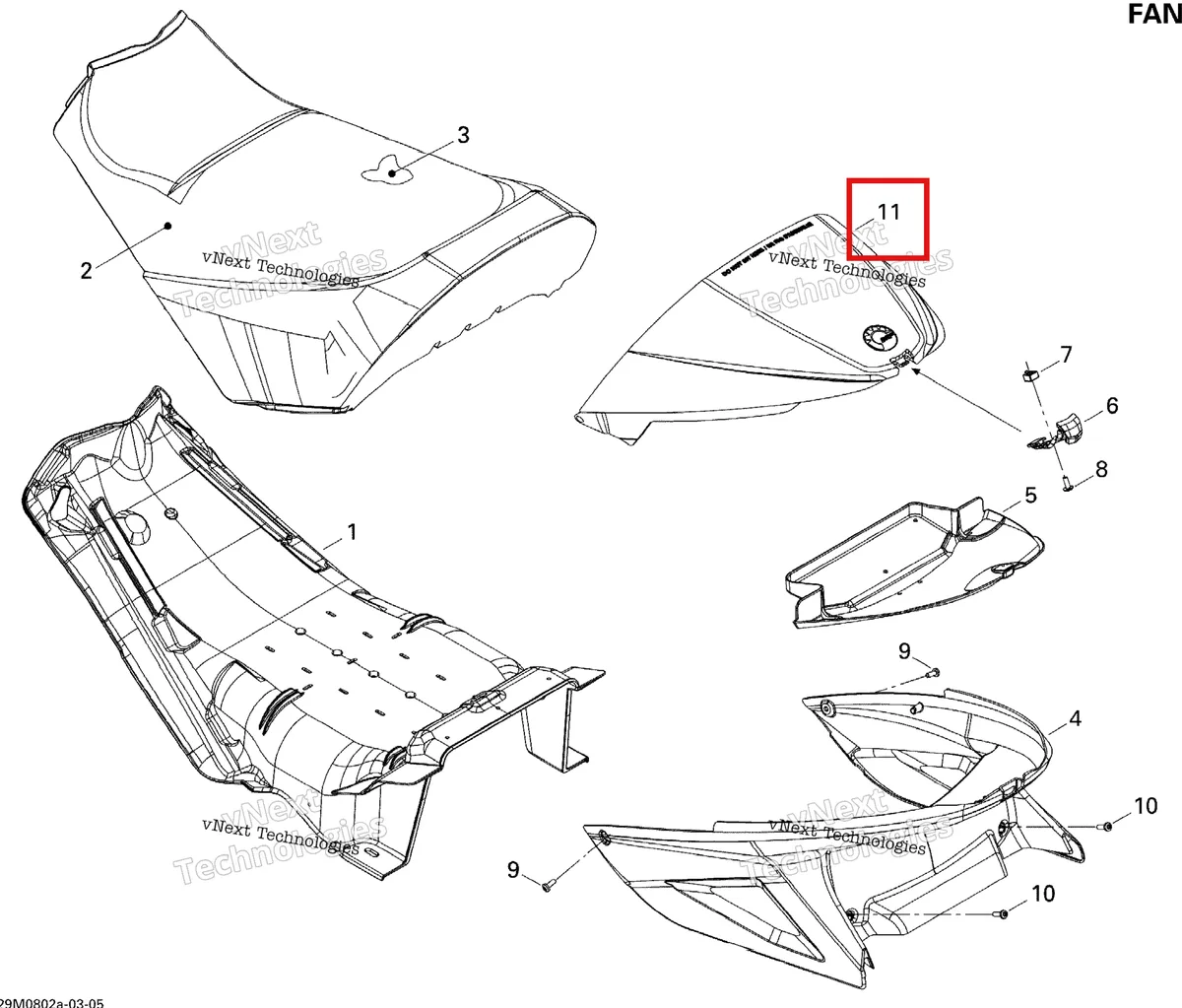 Деталь 510004630 на схеме узла 2008 Ski-Doo MX Z 550F Seat Fan