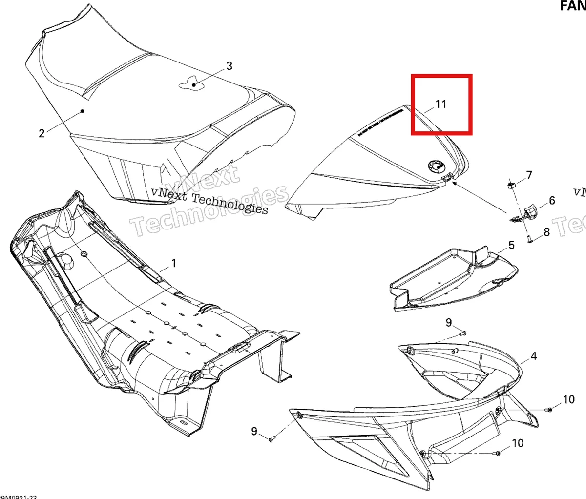 Деталь 510004631 (Деталь Cover, Black) на схеме узла 2009 Ski-Doo GSX Fan Seat