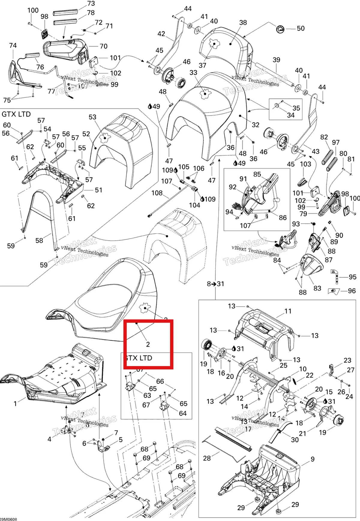 Деталь 510004633 на схеме узла 2006 Ski-Doo GTX 600 HO SDI Seat