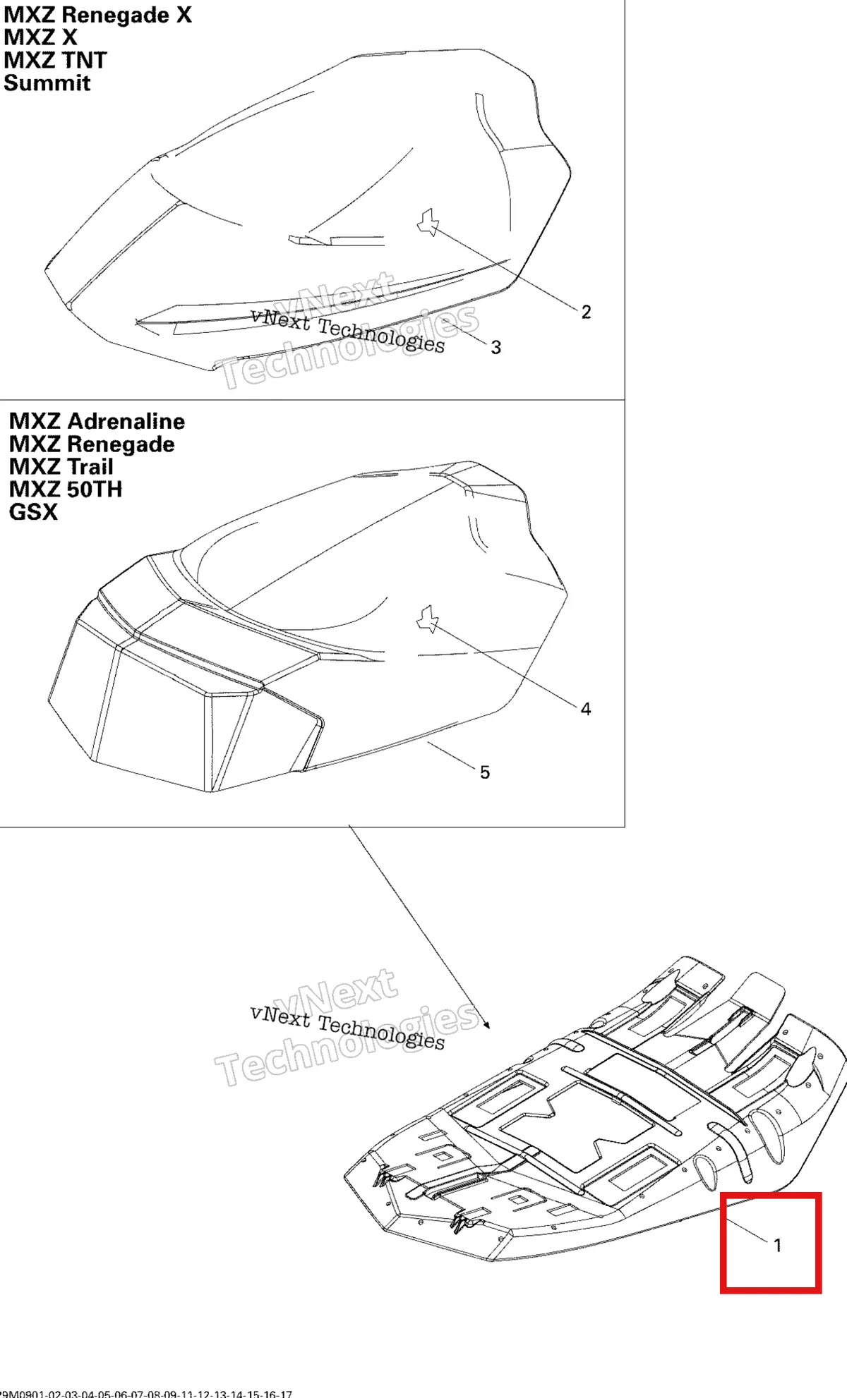 Схема применяемости: Сиденье основание Ski-Doo Summit X 800R Power T.E.K. (2009) (510004689)
