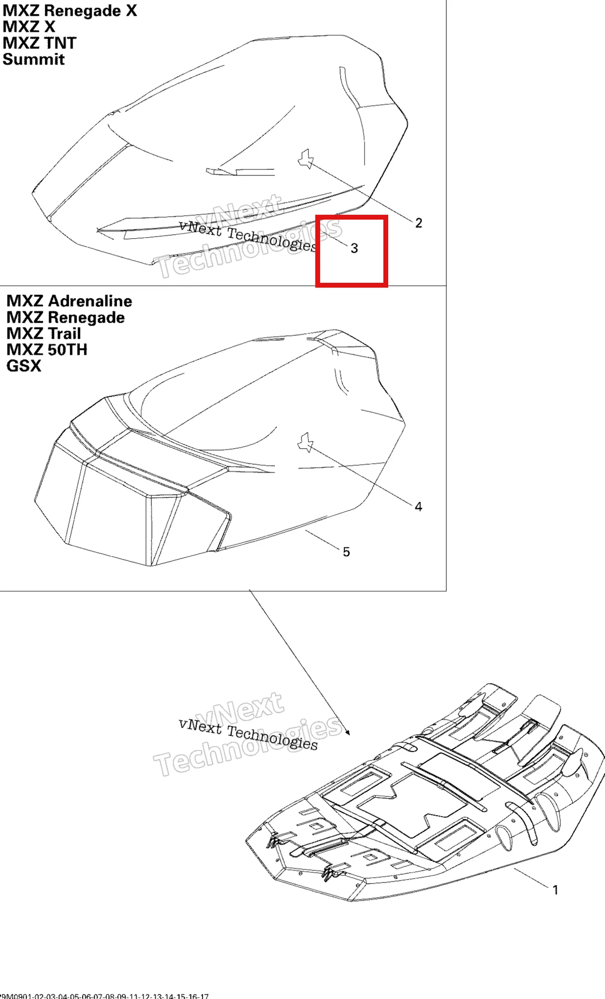 Деталь 510004693 на схеме узла 2009 Ski-Doo MX Z TNT 1200 4-TEC Seat Tnt