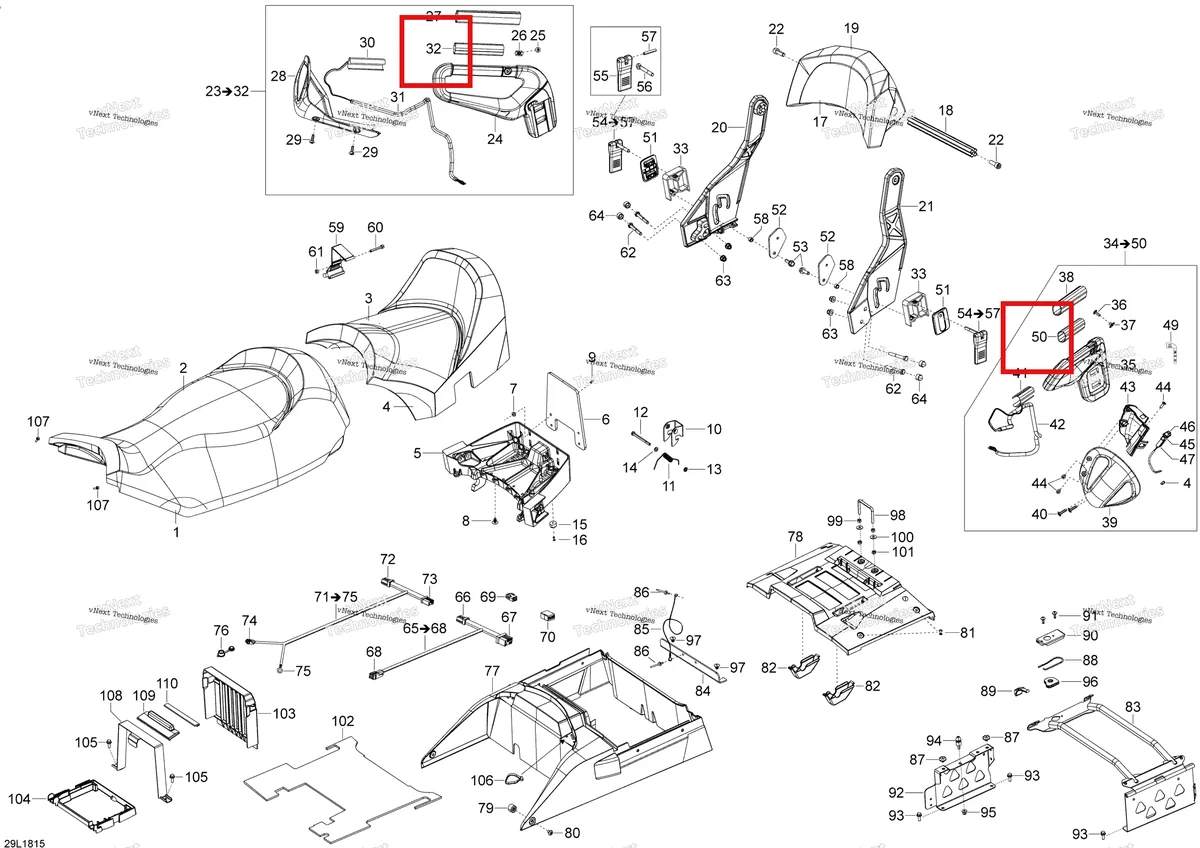 Деталь 510004709 (Деталь Handle Reinforforcement) на схеме узла 2018 Ski-Doo EXPEDITION LE/SE 900 ACE Seat