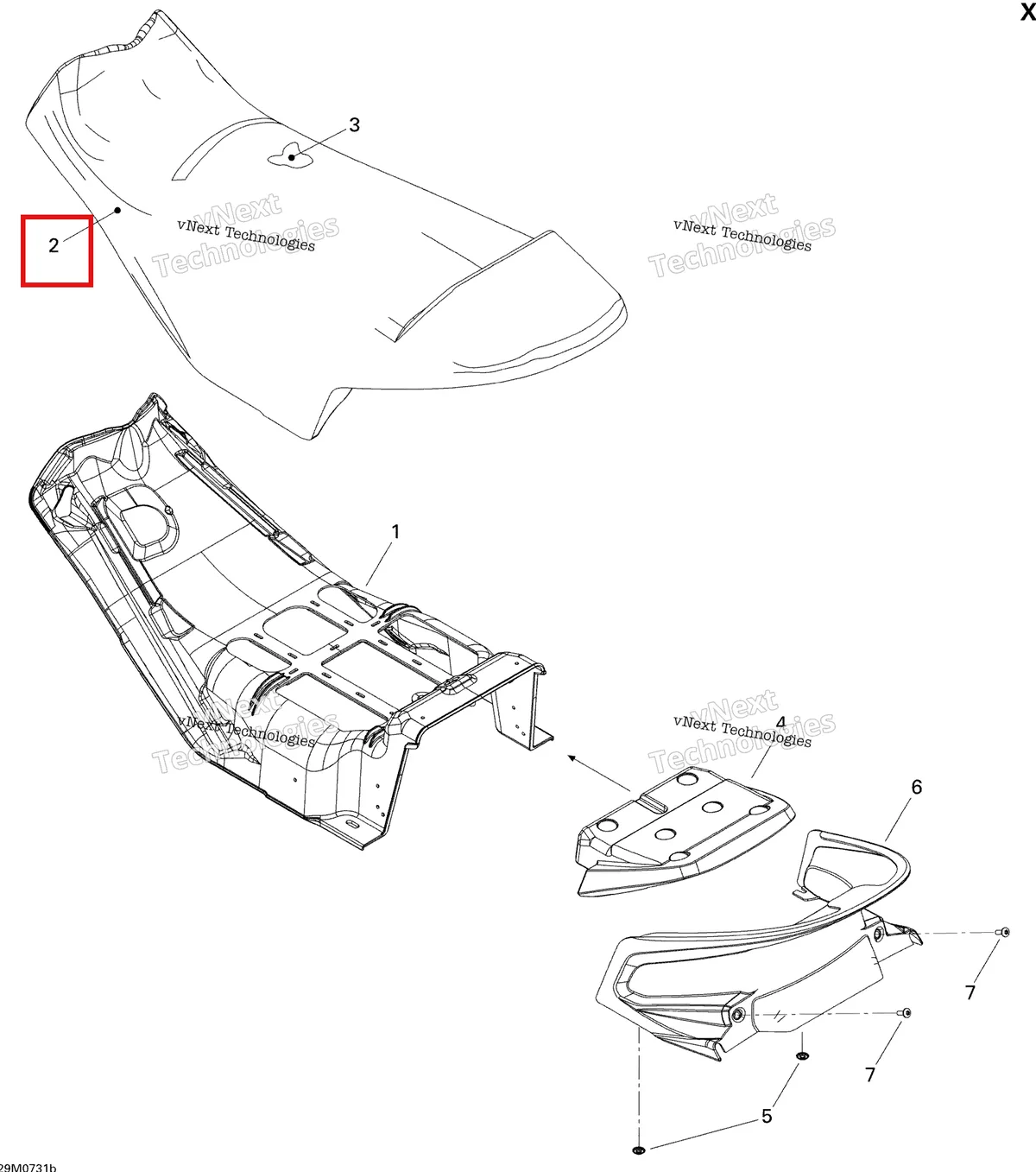 Деталь 510004758 на схеме узла 2007 Ski-Doo MX Z 1000 SDI Renegade RT Seat X