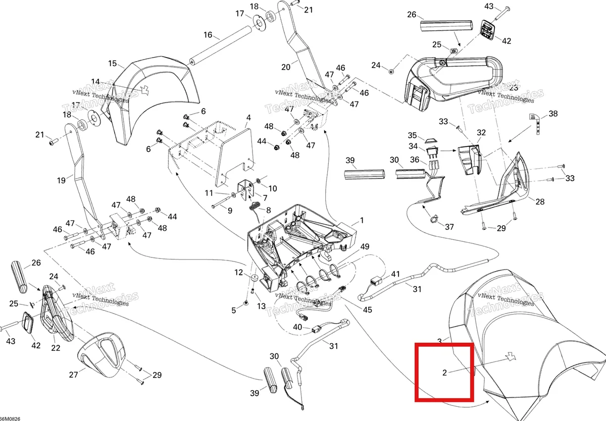 Деталь 510004820 на схеме узла 2008 Ski-Doo GSX LTD TOURING 600 HO SDI Backrest And Handles