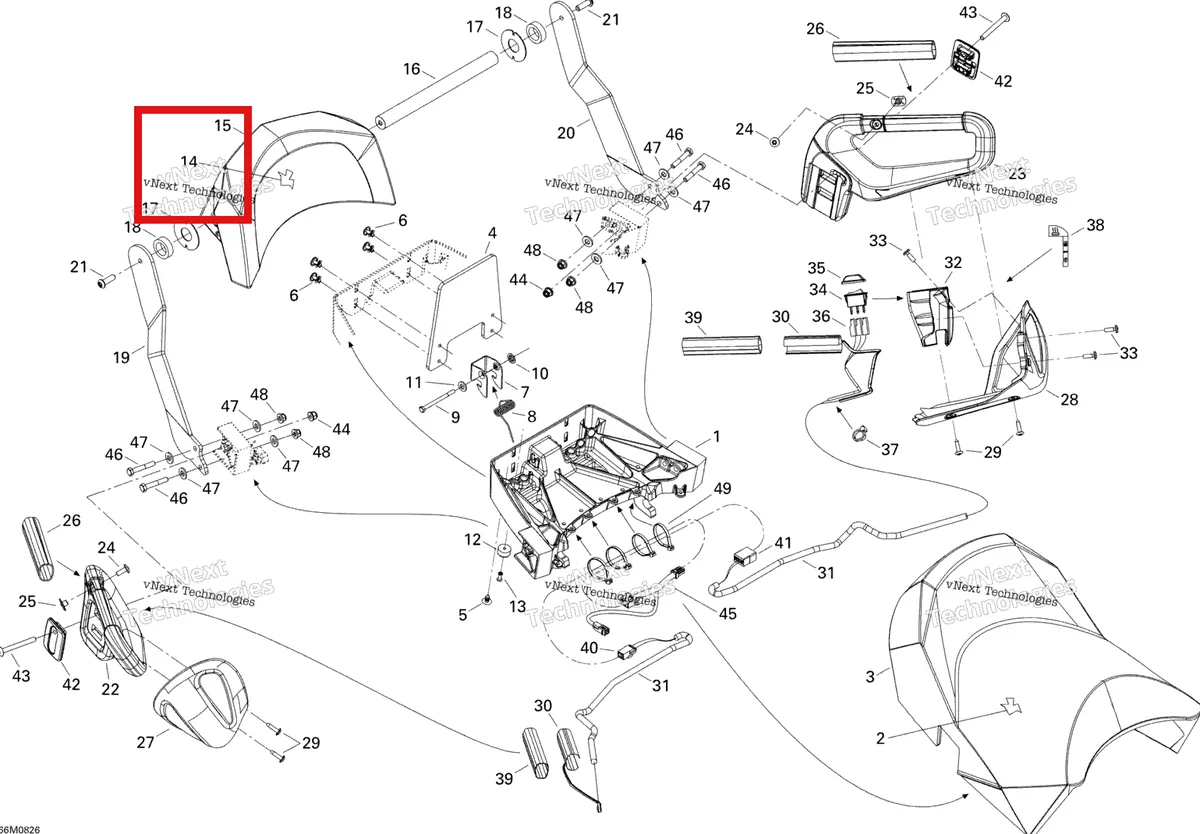 Деталь 510004841 на схеме узла 2008 Ski-Doo GSX LTD TOURING 600 HO SDI Backrest And Handles