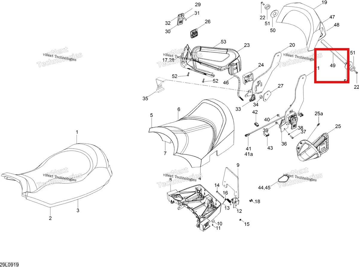 Деталь 510004843 (Вал) на схеме узла 2009 Ski-Doo Expedition TUV 600 H.O. SDI REV-XU Seat