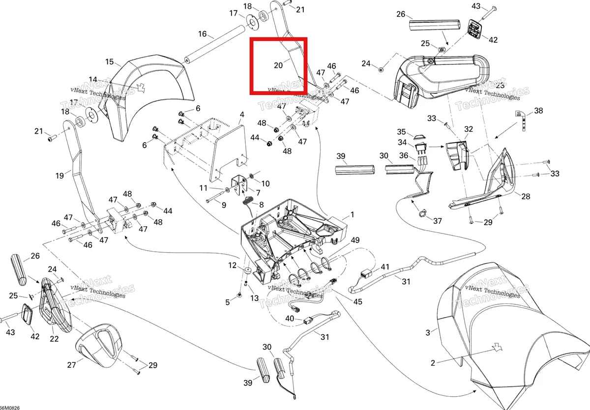 Деталь 510004844 на схеме узла 2008 Ski-Doo GSX LTD TOURING 600 HO SDI Backrest And Handles