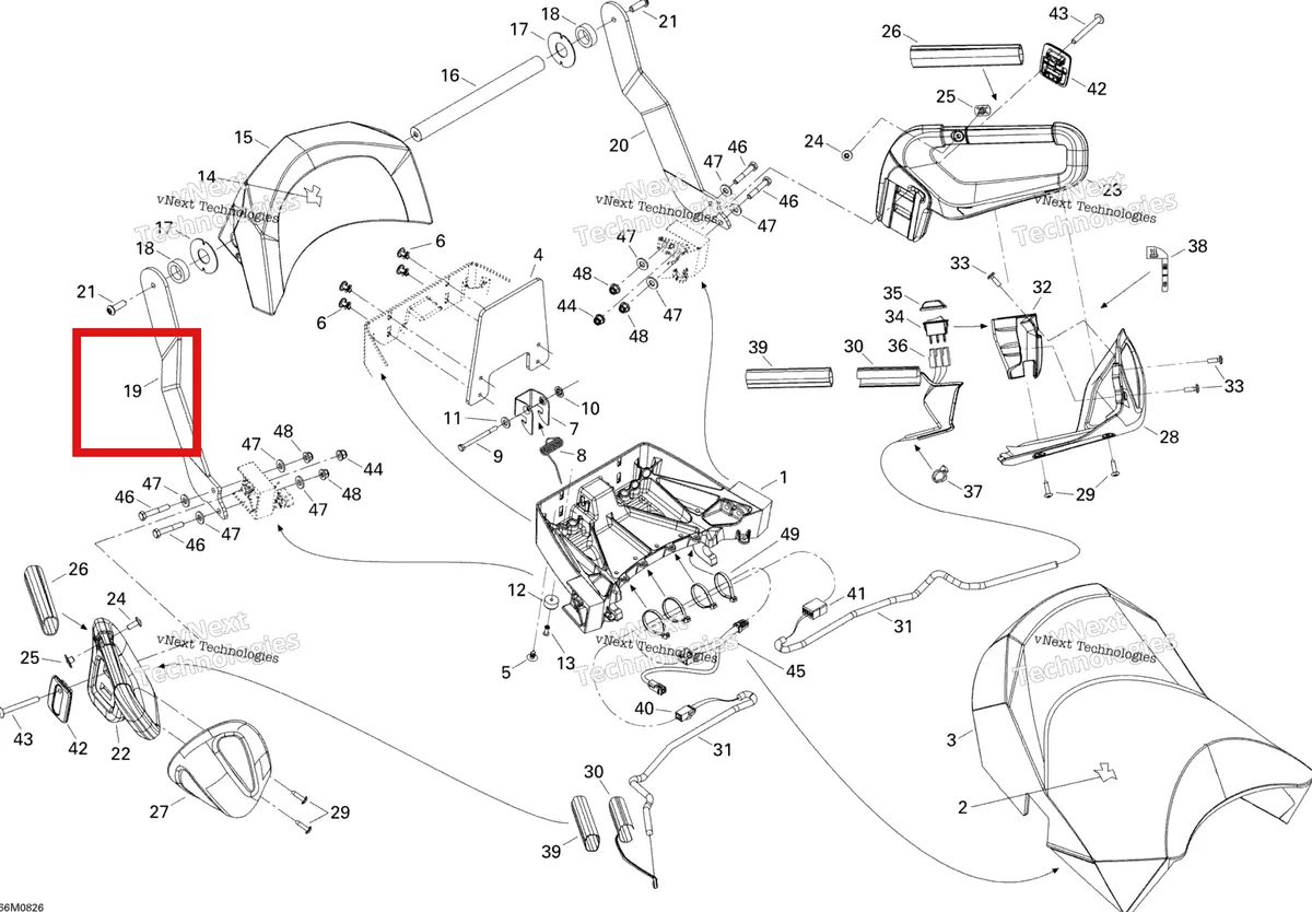 Деталь 510004845 на схеме узла 2008 Ski-Doo GSX LTD TOURING 600 HO SDI Backrest And Handles