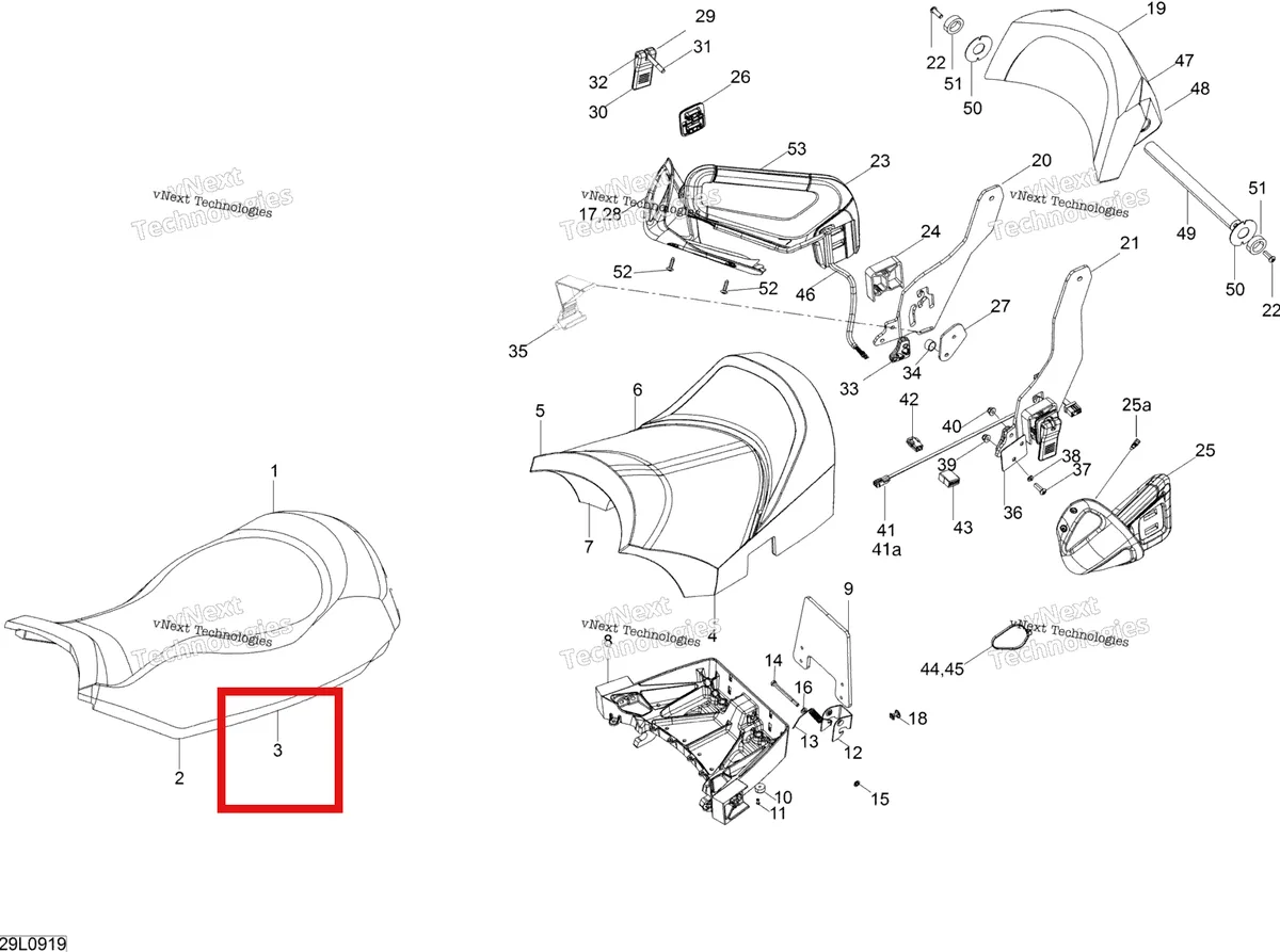 Деталь 510004869 (Крышка) на схеме узла 2009 Ski-Doo Expedition TUV 600 H.O. SDI REV-XU Seat