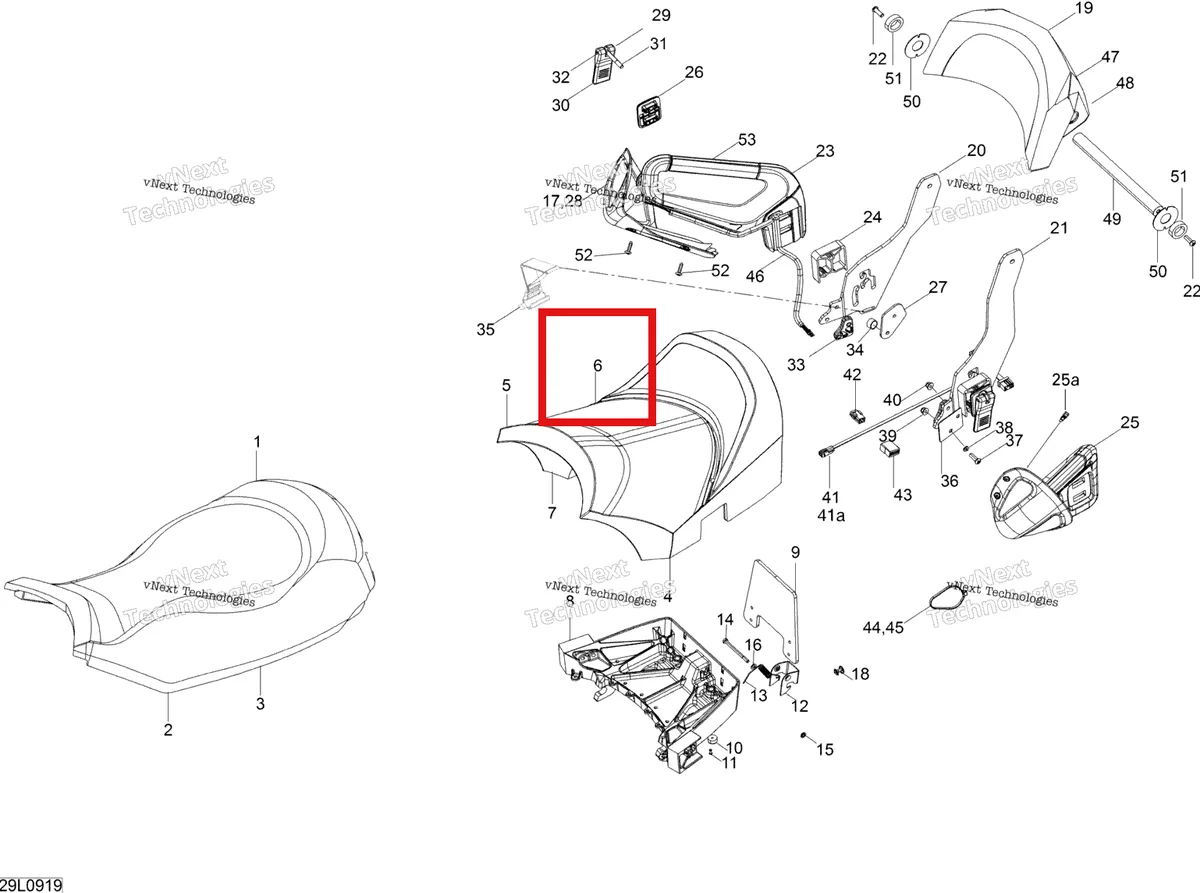 Деталь 510004872 (Деталь Cover Rear) на схеме узла 2009 Ski-Doo Expedition TUV 600 H.O. SDI REV-XU Seat