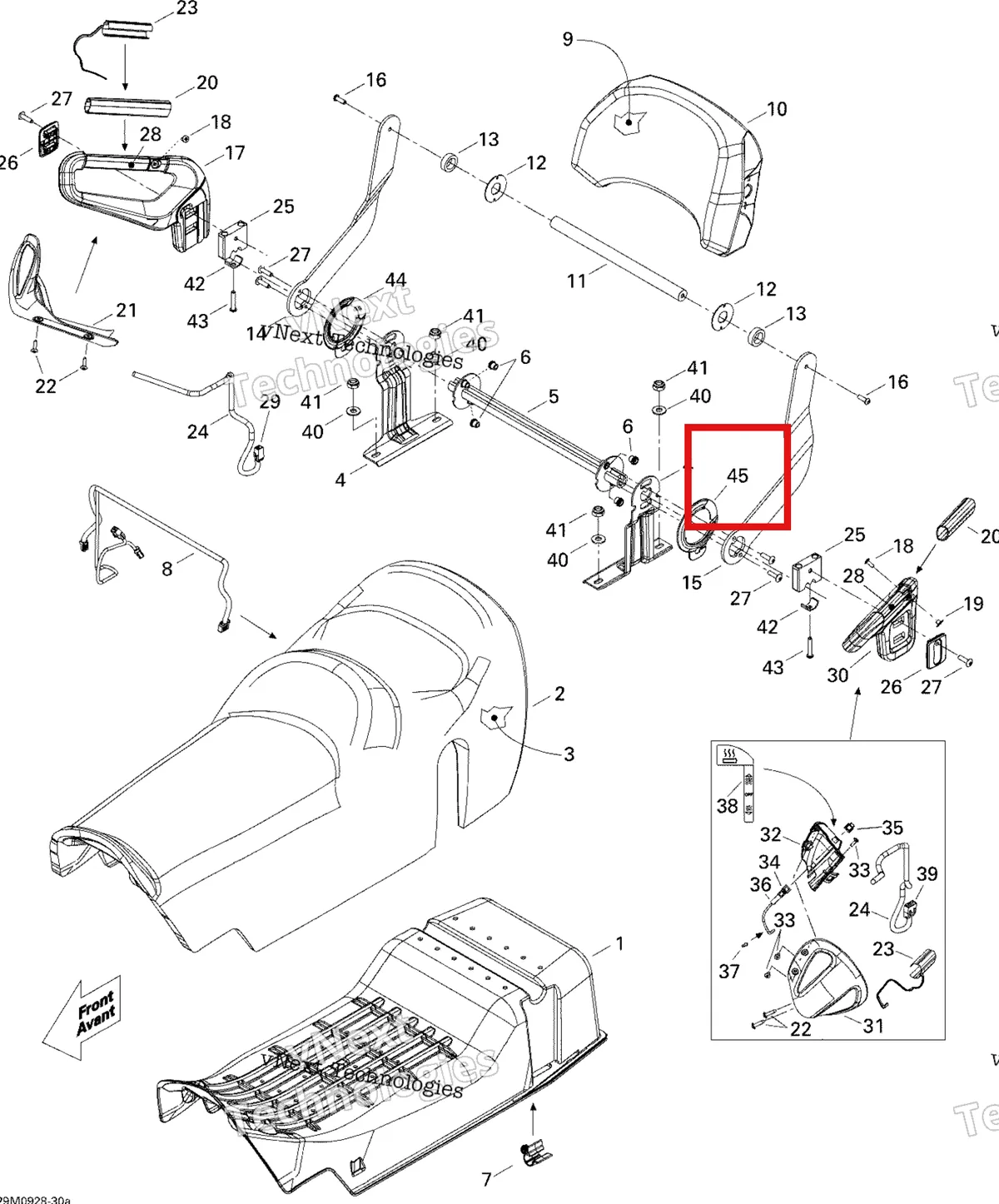 Деталь 510004884 (Деталь Spacer Lh) на схеме узла 2009 Ski-Doo Legend Touring Seat