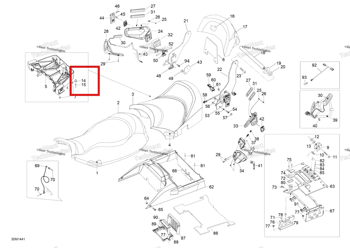 Деталь 510004903 (Резиновые стопоры) на схеме узла 2014 Ski-Doo EXPEDITION LE 1200 XU Seat