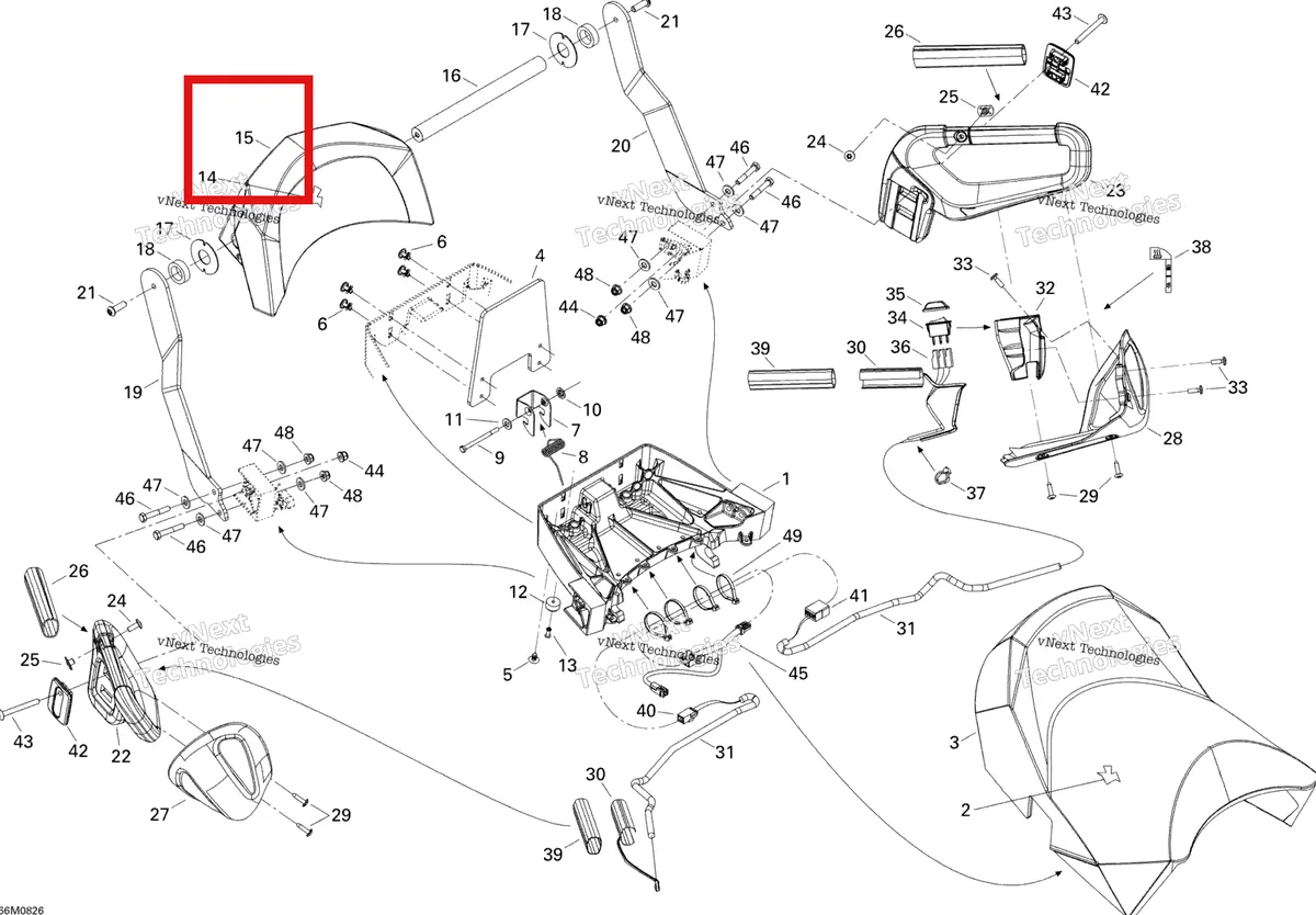 Деталь 510004913 на схеме узла 2008 Ski-Doo GSX LTD TOURING 600 HO SDI Backrest And Handles