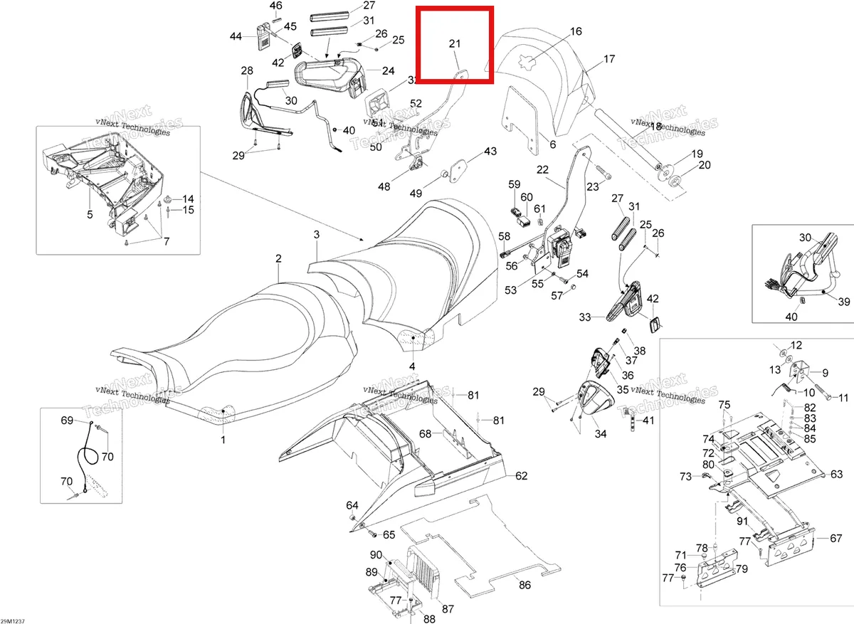 Деталь 510004988 (Деталь Rh Arm) на схеме узла 2012 Ski-Doo Expedition LE 600HOETEC XU Seat