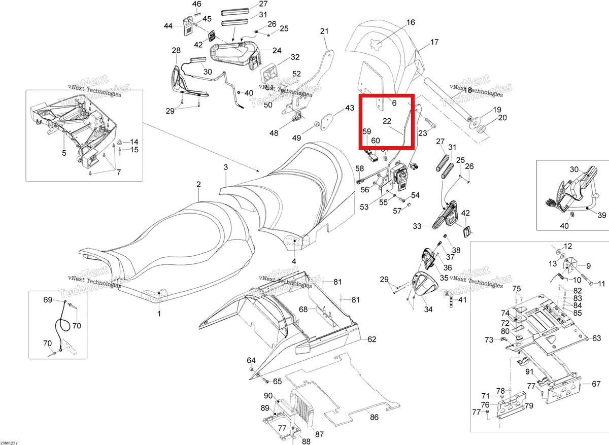 Деталь 510004989 (Деталь Lh Arm) на схеме узла 2012 Ski-Doo Expedition LE 600HOETEC XU Seat