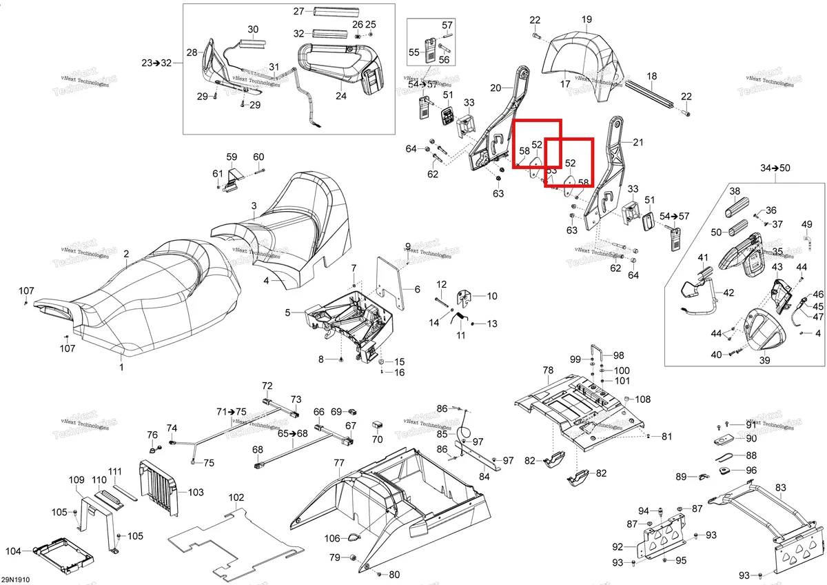 Деталь 510004990 (Пластина) на схеме узла 2019 Ski-Doo EXPEDITION LE-SE 600HO E-TEC Seat - 600Ho E-Tec