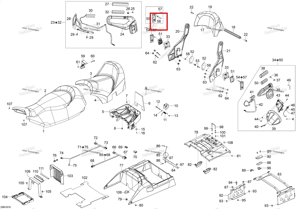 Деталь 510004993 (Деталь Eye-bolt) на схеме узла 2019 Ski-Doo EXPEDITION LE-SE 600HO E-TEC Seat - 600Ho E-Tec
