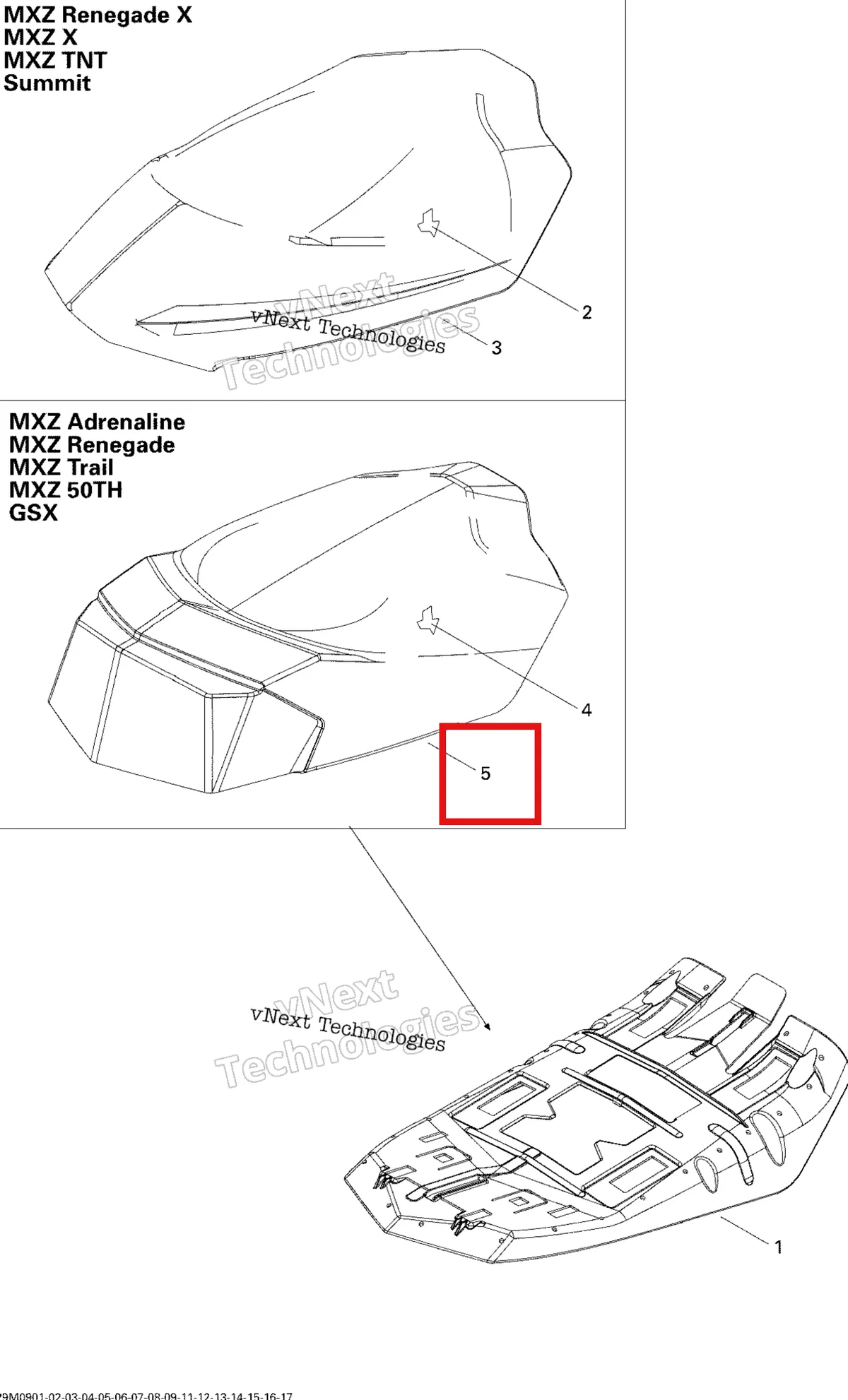 Деталь 510005019 на схеме узла 2009 Ski-Doo MX Z 50TH Anniversary Seat