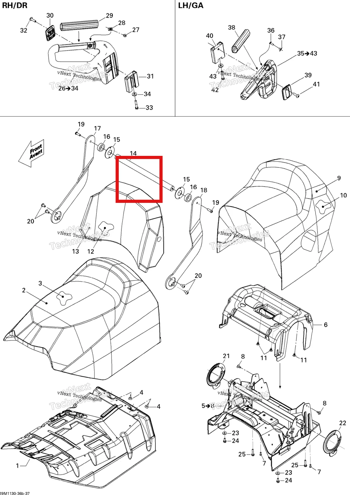 Деталь 510005070 (Деталь Rh Handle Ass'y. Includes 26 To 34) на схеме узла 2011 Ski-Doo Grand Touring Sport 550F XP-FAN Seat