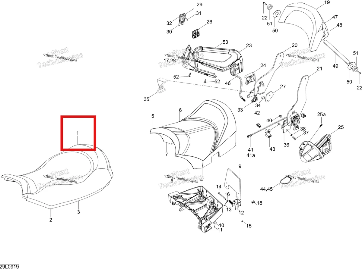 Деталь 510005135 (Деталь Seat Ass'y) на схеме узла 2009 Ski-Doo Expedition TUV 600 H.O. SDI REV-XU Seat