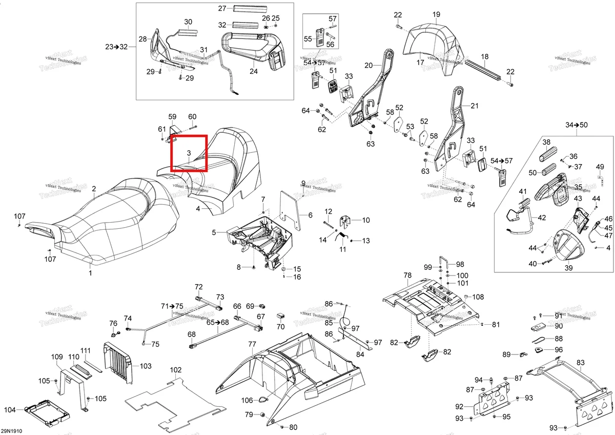 Деталь 510005256 (Деталь Rear Seat Cover) на схеме узла 2019 Ski-Doo EXPEDITION LE-SE 600HO E-TEC Seat - 600Ho E-Tec