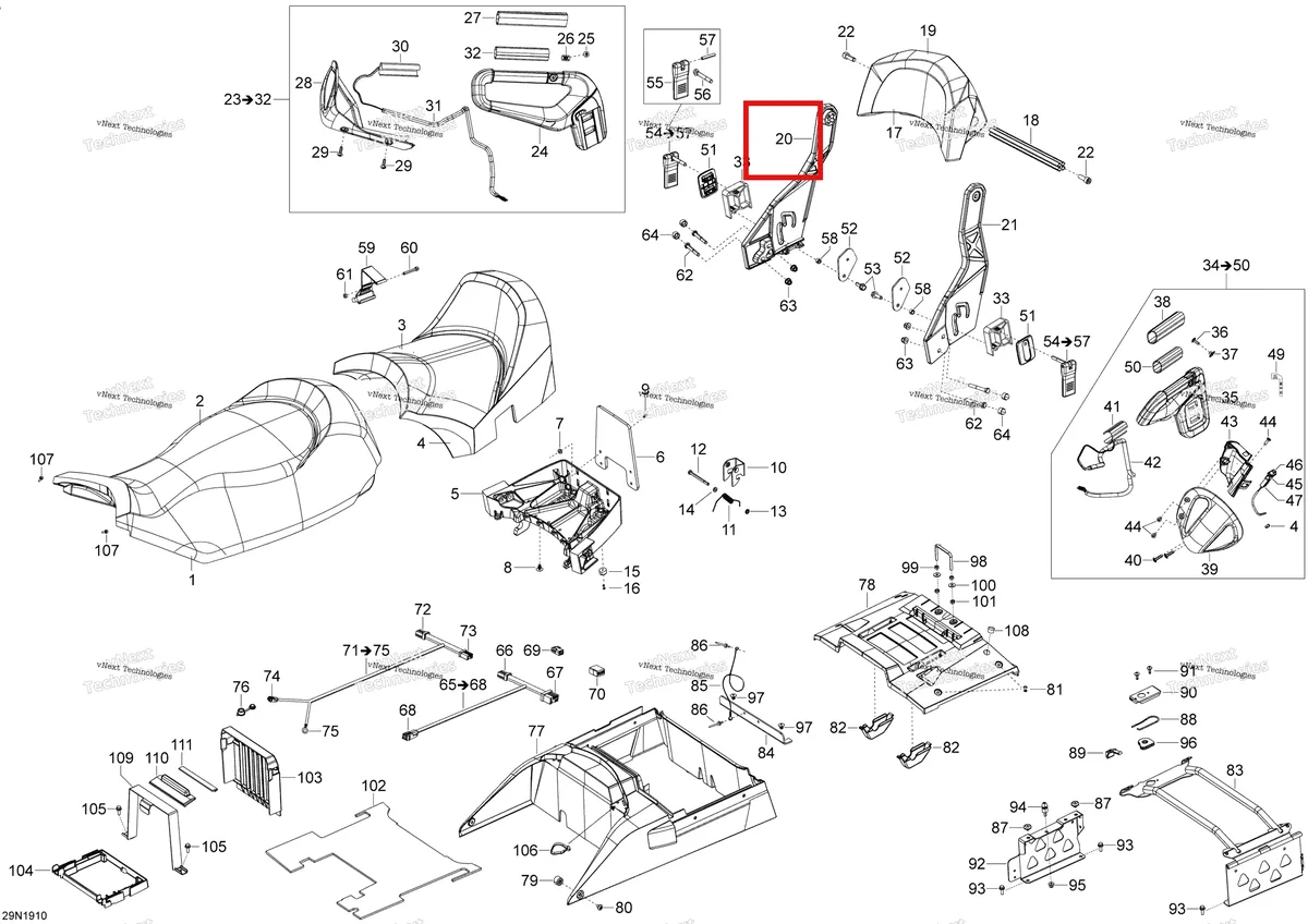 Деталь 510005259 (Деталь Cover Backrest) на схеме узла 2019 Ski-Doo EXPEDITION LE-SE 600HO E-TEC Seat - 600Ho E-Tec