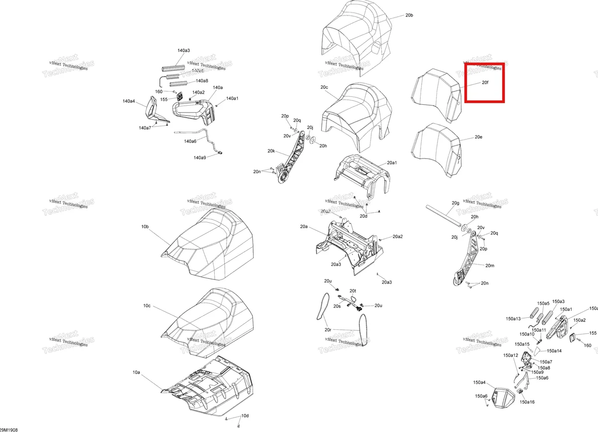 Деталь 510005309 (Деталь Backrest Cover) на схеме узла 2019 Ski-Doo GRAND TOURING 600 ACE Seat