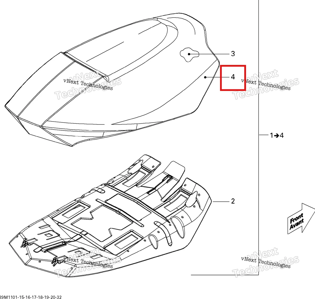 Деталь 510005368 на схеме узла 2011 Ski-Doo MX Z X-RS 600HO ETEC Seat