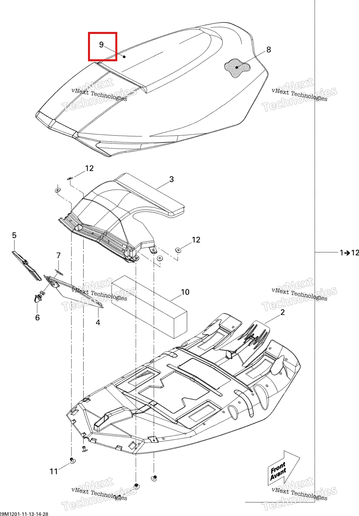 Деталь 510005412 на схеме узла 2012 Ski-Doo Summit X 800R E-TEC Seat