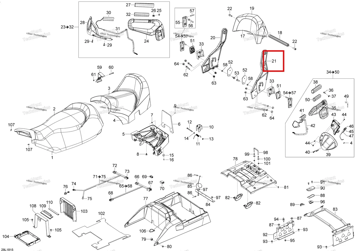 Деталь 510005419 (Деталь Lh. Arm. Ltd Models) на схеме узла 2018 Ski-Doo EXPEDITION LE/SE 900 ACE Seat